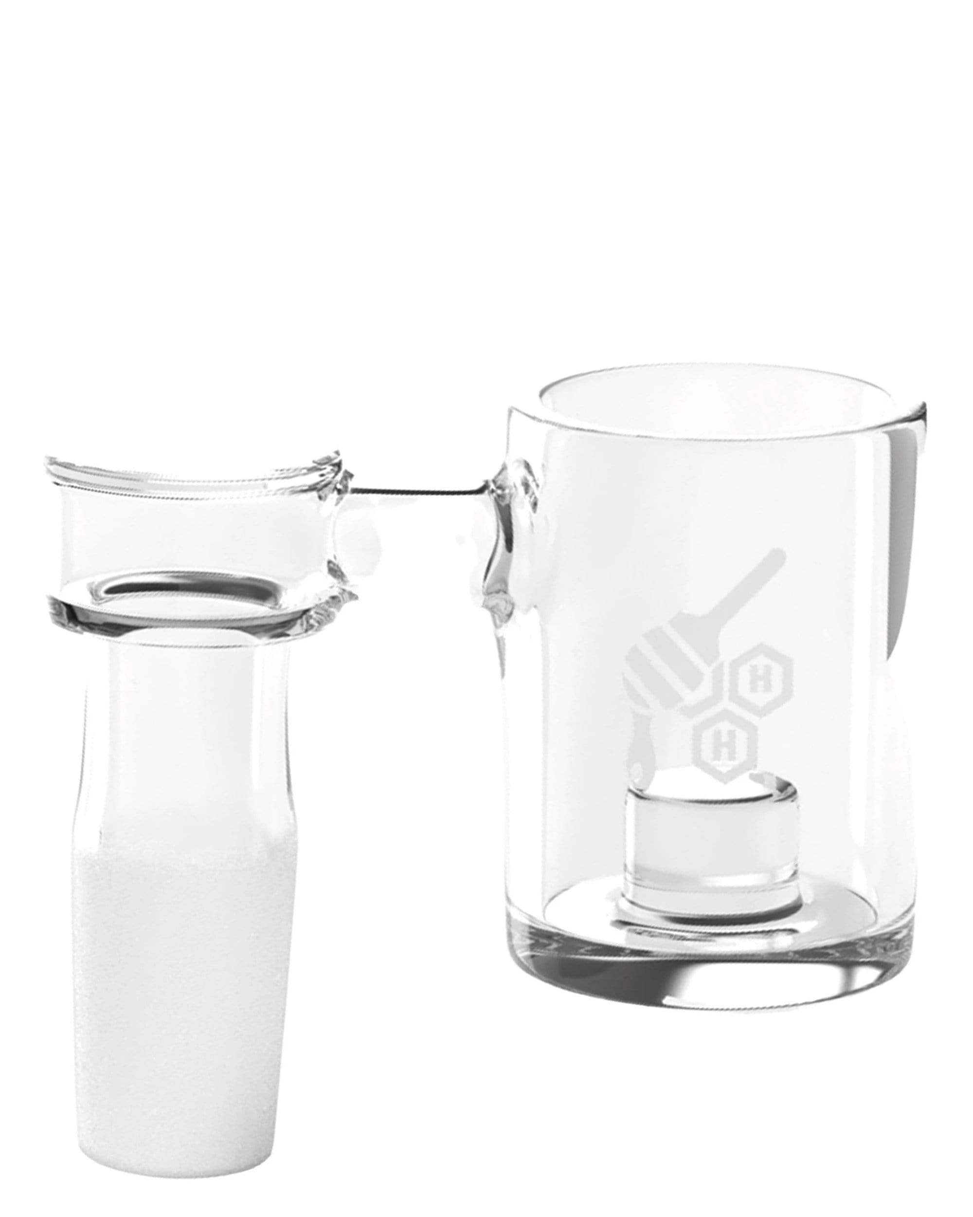 A studio shot of the Core Reactor Sidecar Banger, displaying the clear glass banger from a slightly angled, top-down perspective. A studio shot of the Core Reactor Sidecar Banger, displaying the clear glass banger from a slightly angled, top-down perspective.