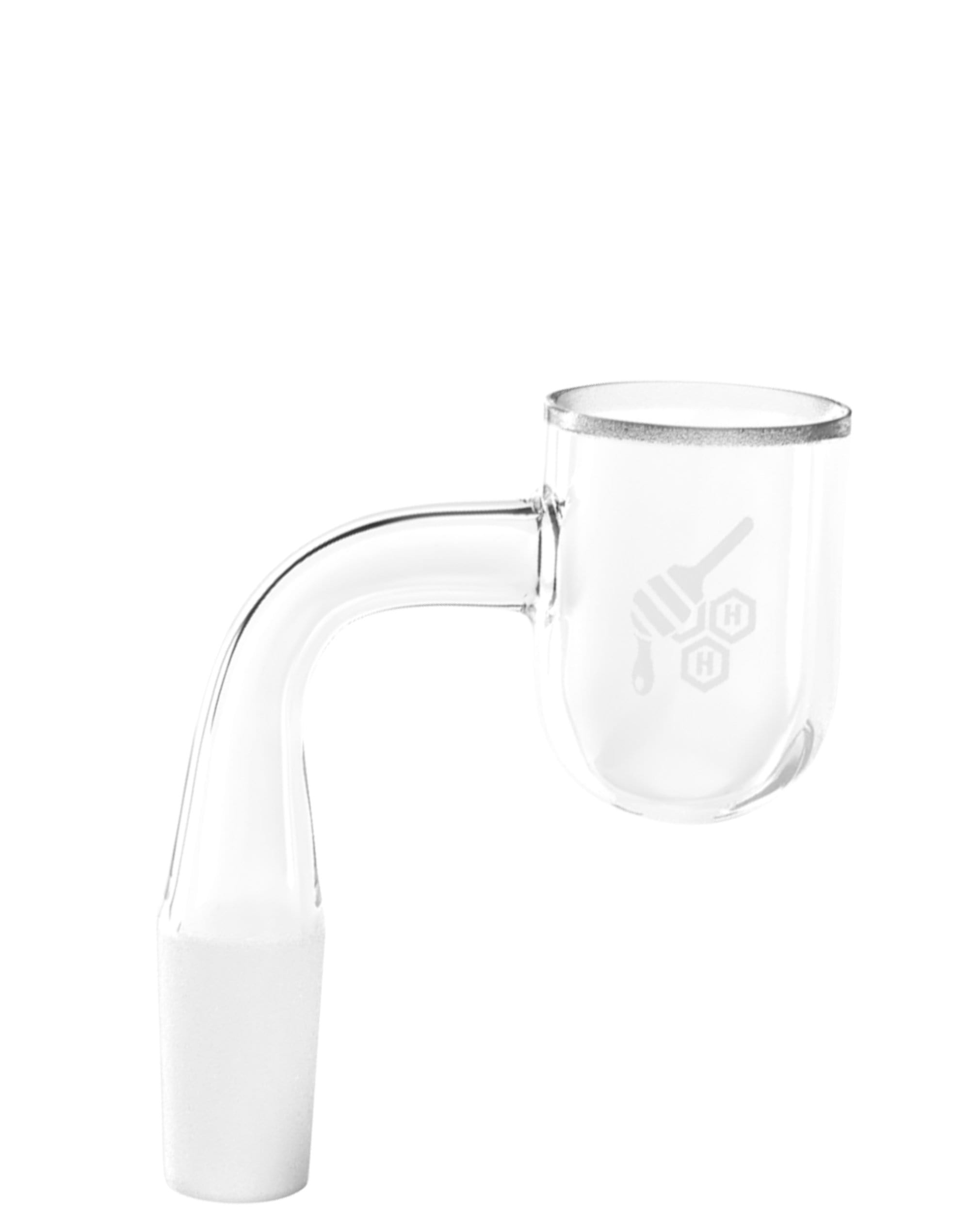 Close-up of the Honey Bevel Bowl, a clear glass bowl viewed from a slight angle against a white background. Close-up of the Honey Bevel Bowl, a clear glass bowl viewed from a slight angle against a white background.