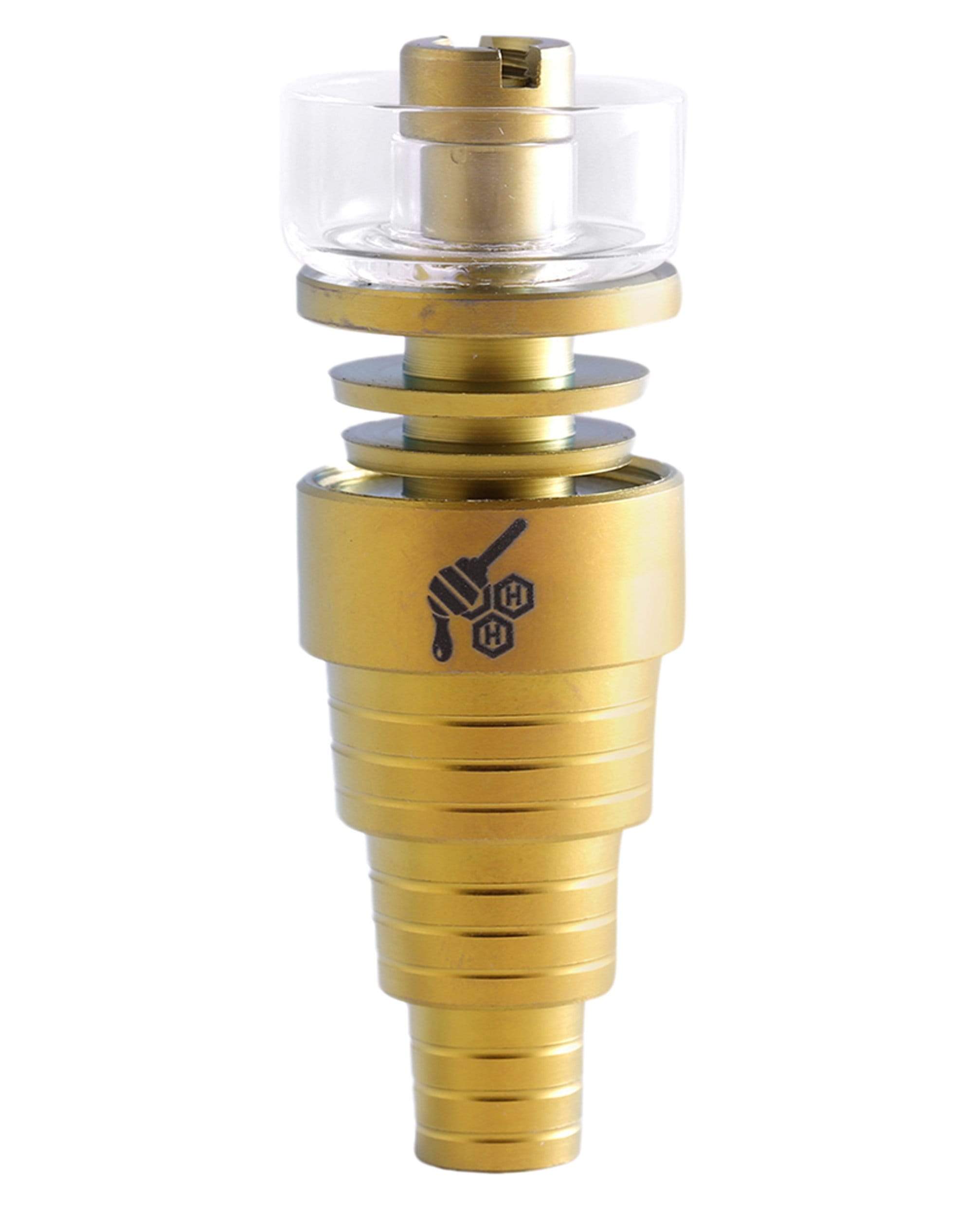 A close-up, angled view of the Hybrid 6 in 1 Titanium Nail, showing its metallic sheen and multi-tiered design. A close-up, angled view of the Hybrid 6 in 1 Titanium Nail, showing its metallic sheen and multi-tiered design.