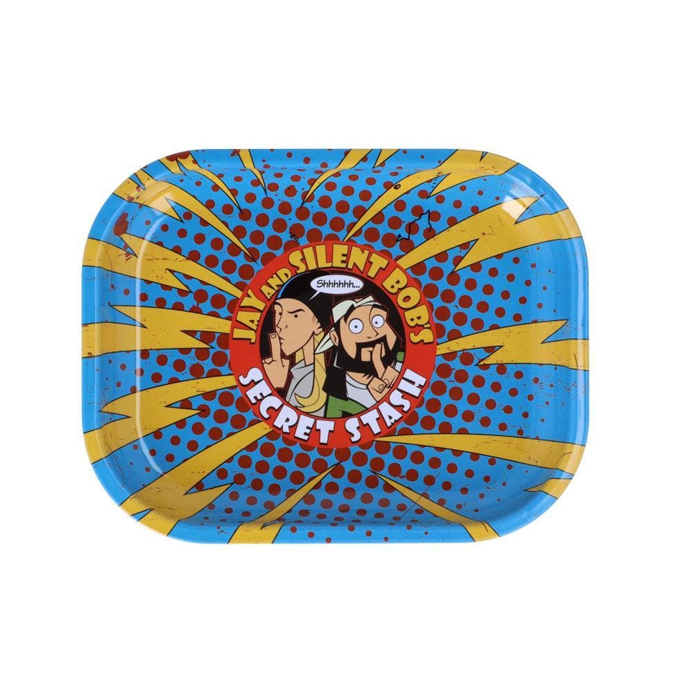 Overhead view of the Secret Stash Rolling Tray featuring a vibrant, circular pattern against a dark background. Overhead view of the Secret Stash Rolling Tray featuring a vibrant, circular pattern against a dark background.