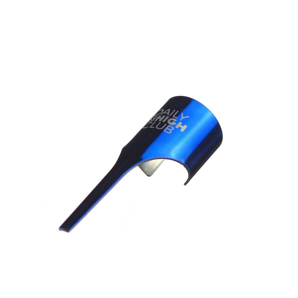 A close-up, angled view of the Daily High Club Kasher Tool, showcasing its metallic finish and cylindrical shape. A close-up, angled view of the Daily High Club Kasher Tool, showcasing its metallic finish and cylindrical shape.