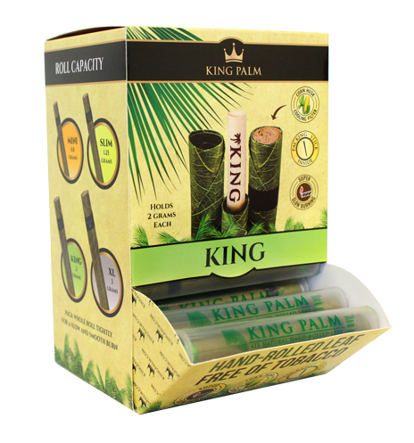 Front view of King Pre-Roll Wraps packaging featuring a green and white design with text indicating size and quantity. Front view of King Pre-Roll Wraps packaging featuring a green and white design with text indicating size and quantity.