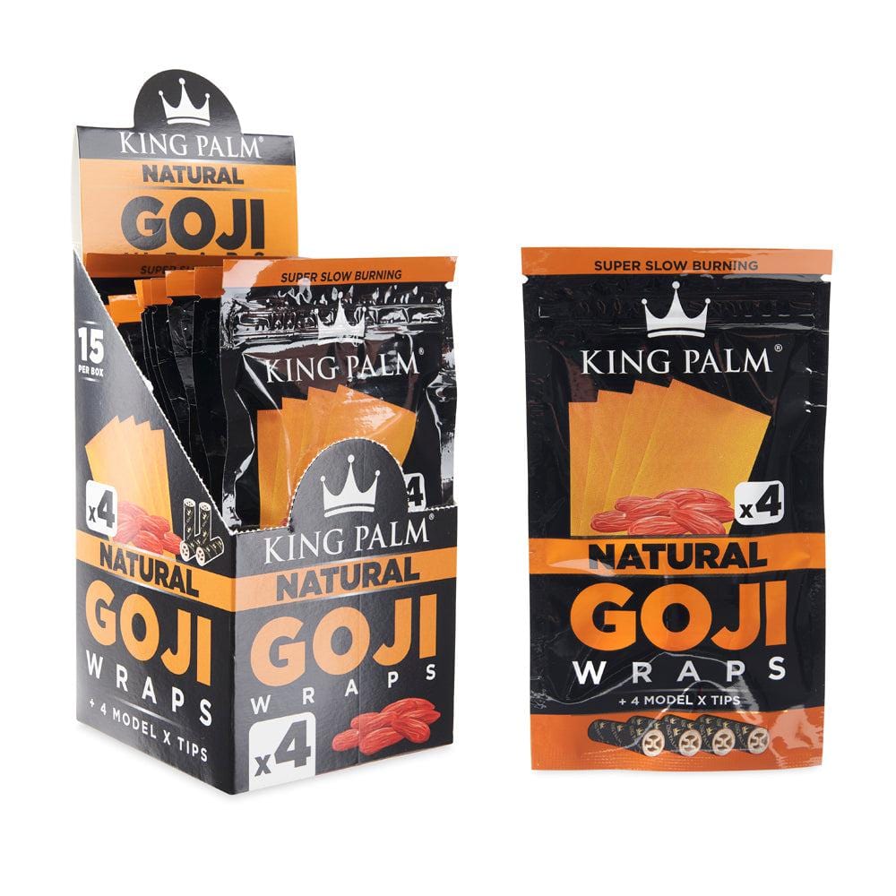 Front view of the Goji Wraps packaging, displaying the brand name and a design with a dark background and gold lettering. Front view of the Goji Wraps packaging, displaying the brand name and a design with a dark background and gold lettering.