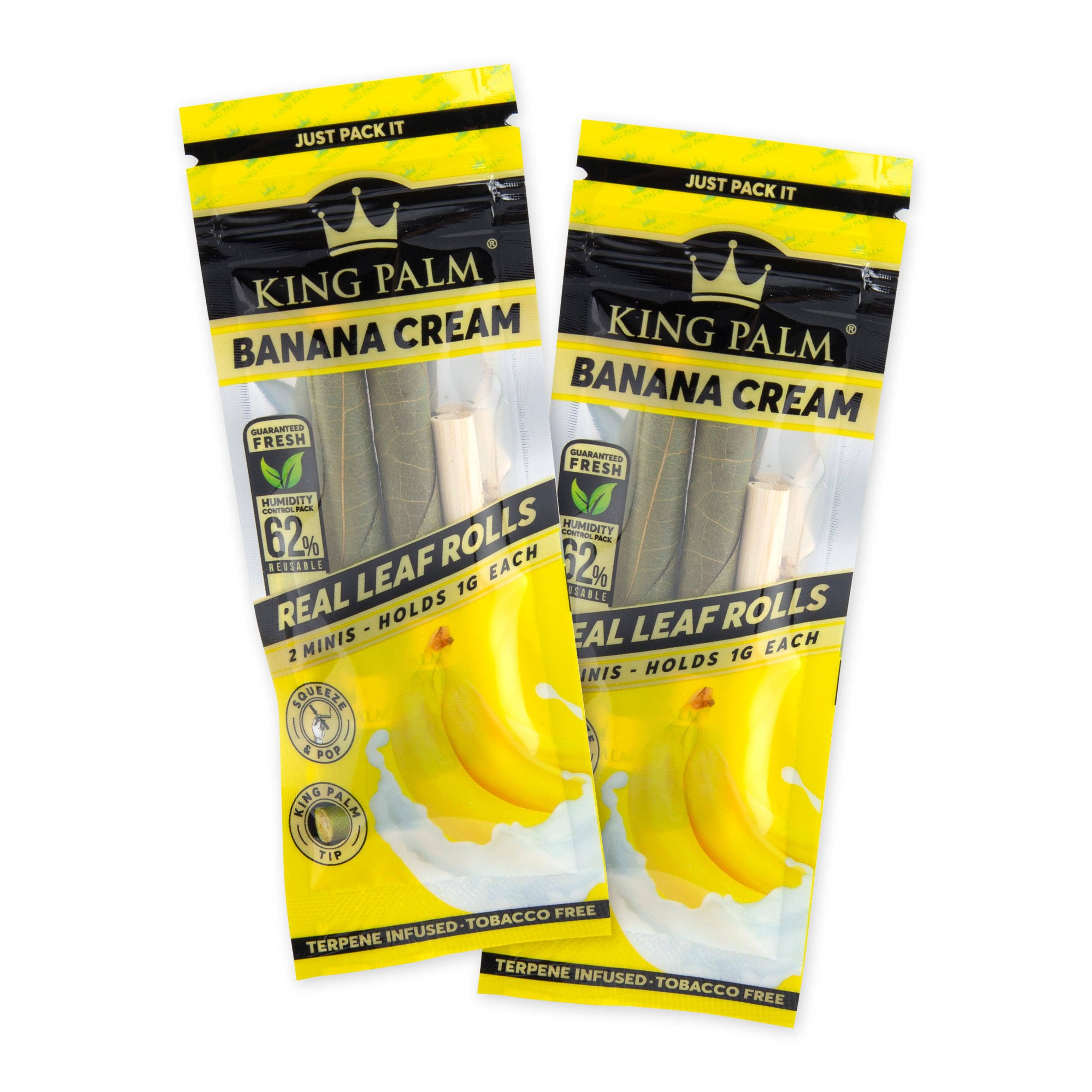 A close-up of two packs of Mini Flavor Pre Rolled Cones, with bold “Banana” text over a dark backdrop. A close-up of two packs of Mini Flavor Pre Rolled Cones, with bold “Banana” text over a dark backdrop.