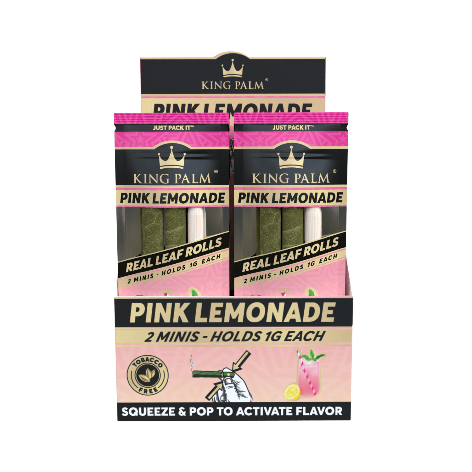 A close-up of the Mini Flavor Pre Rolled Cones packaging, displaying a vibrant pink and gold design with a top-down perspective. A close-up of the Mini Flavor Pre Rolled Cones packaging, displaying a vibrant pink and gold design with a top-down perspective.