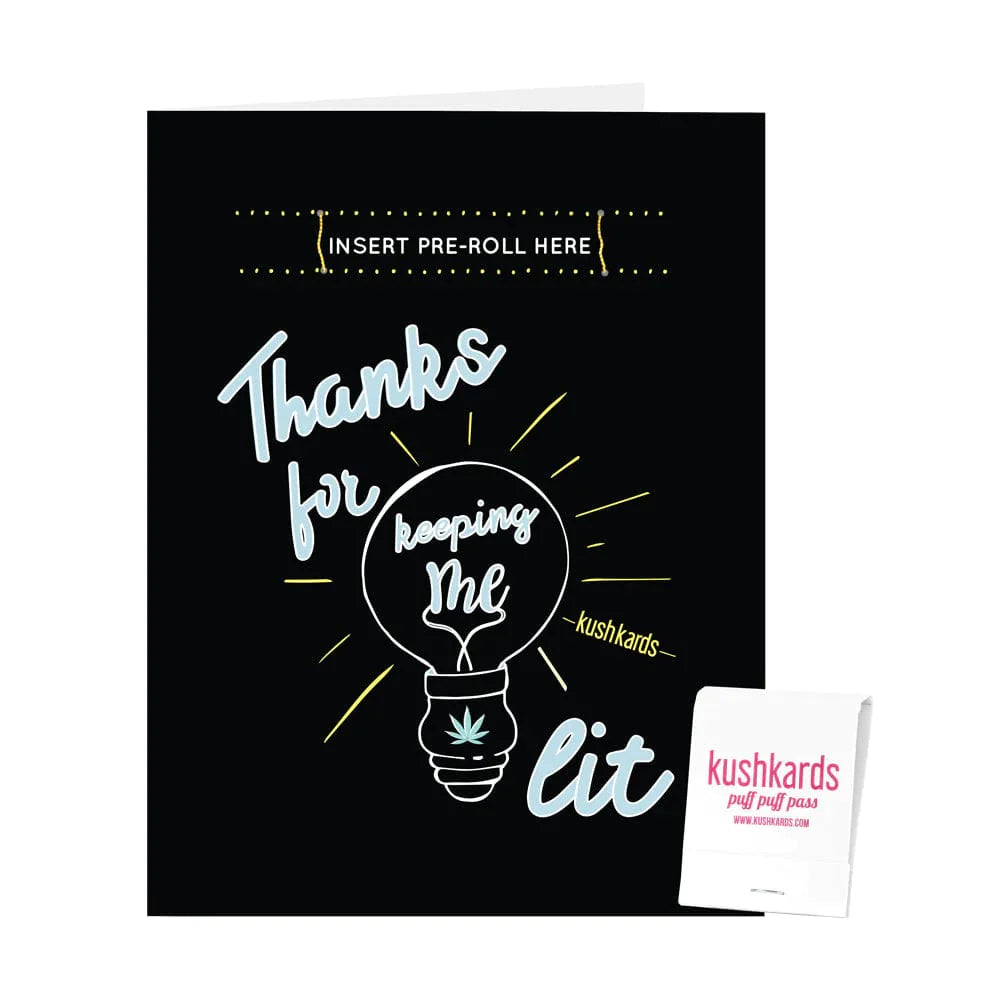 A close-up of the “Keeping Me Lit Thank You Card” with handwritten text on a white background. A close-up of the “Keeping Me Lit Thank You Card” with handwritten text on a white background.