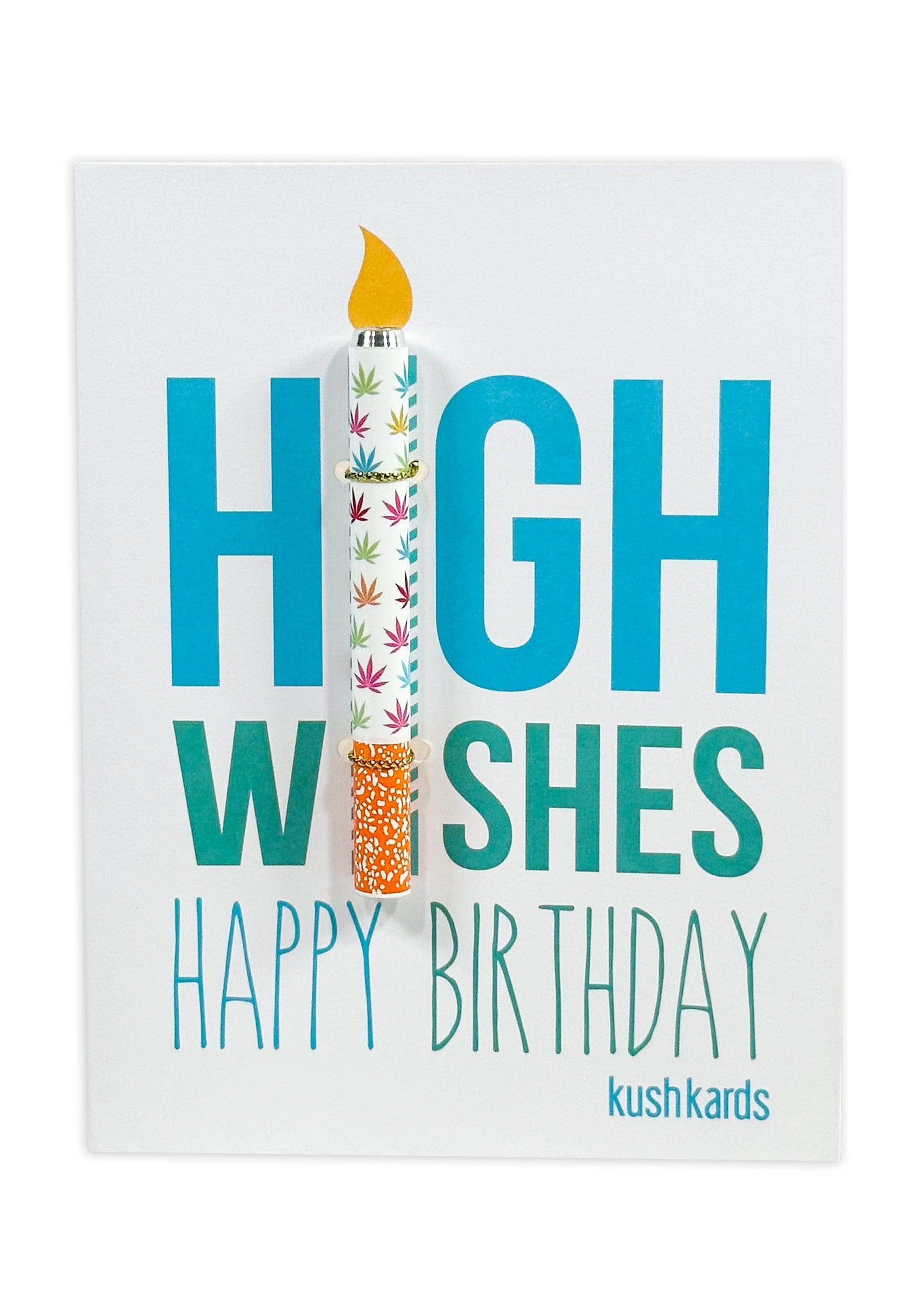 Front view of the High Wishes Birthday Card with large, colorful letters spelling out "HAPPY BIRTHDAY". Front view of the High Wishes Birthday Card with large, colorful letters spelling out "HAPPY BIRTHDAY".