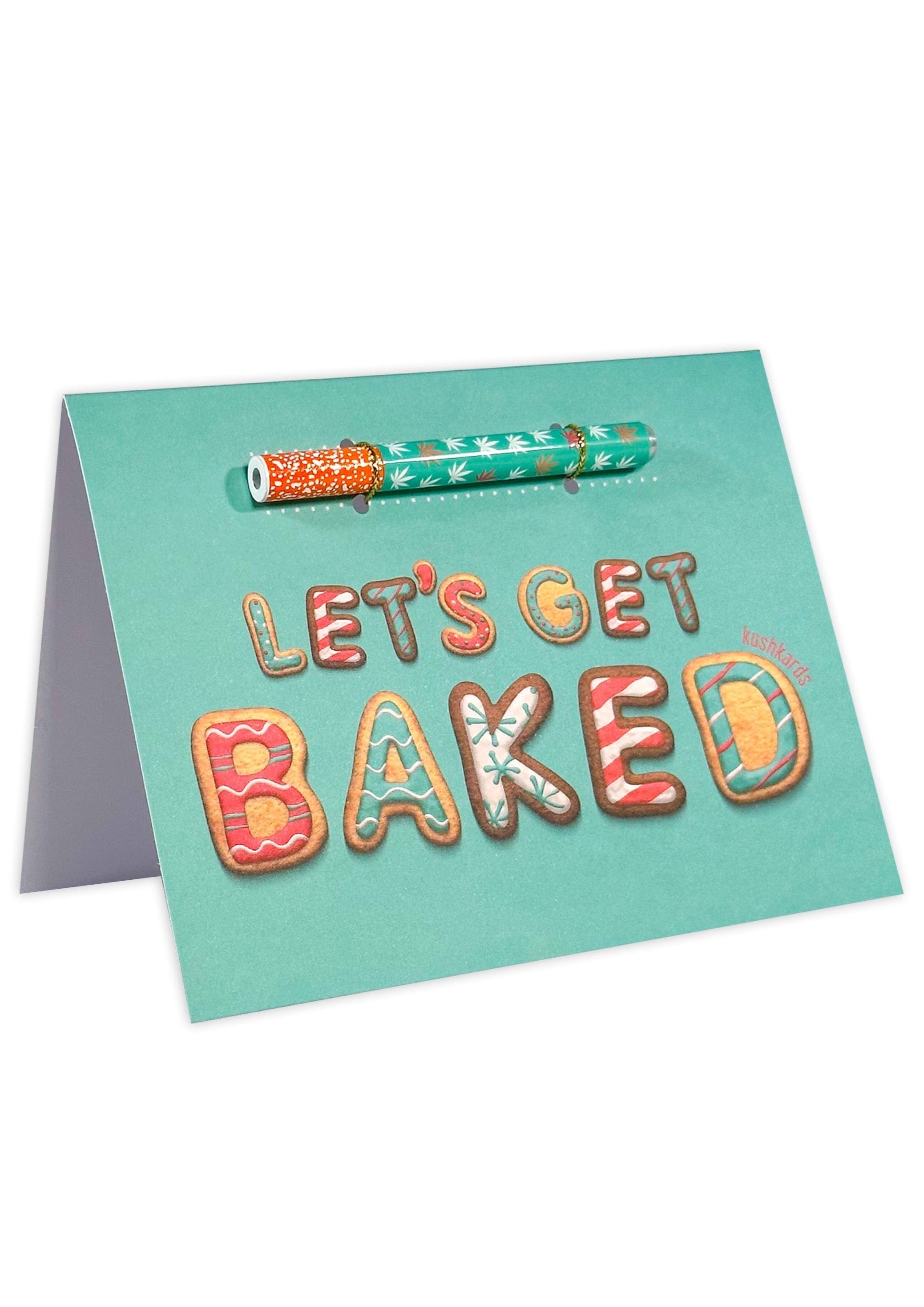 The Let's Get Baked Greeting Card is displayed head-on, featuring a light background and minimalist design. The Let's Get Baked Greeting Card is displayed head-on, featuring a light background and minimalist design.