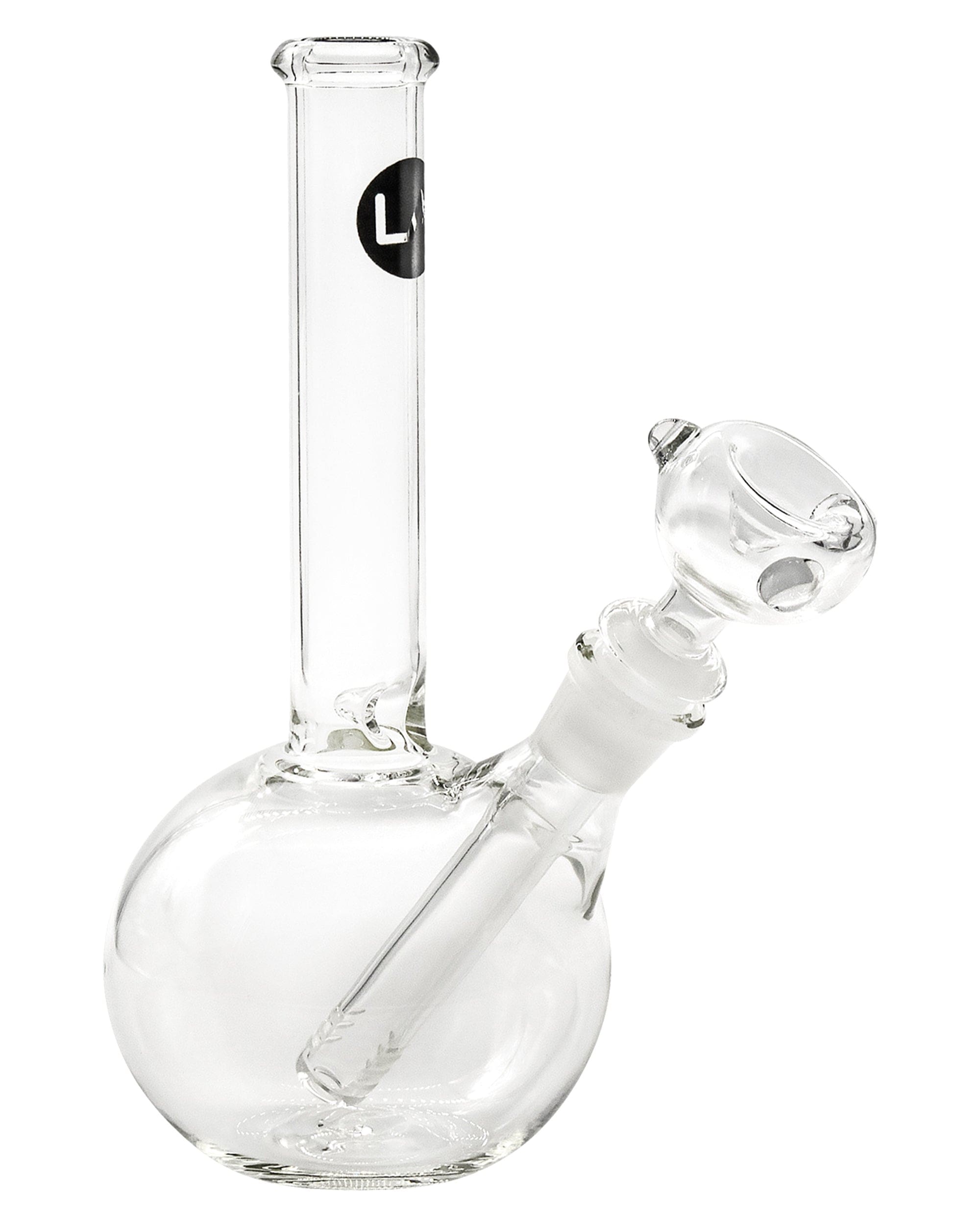 Front view of the 8" Bubble Beaker Waterpipe, showcasing the clear glass construction and rounded beaker shape. Front view of the 8" Bubble Beaker Waterpipe, showcasing the clear glass construction and rounded beaker shape.