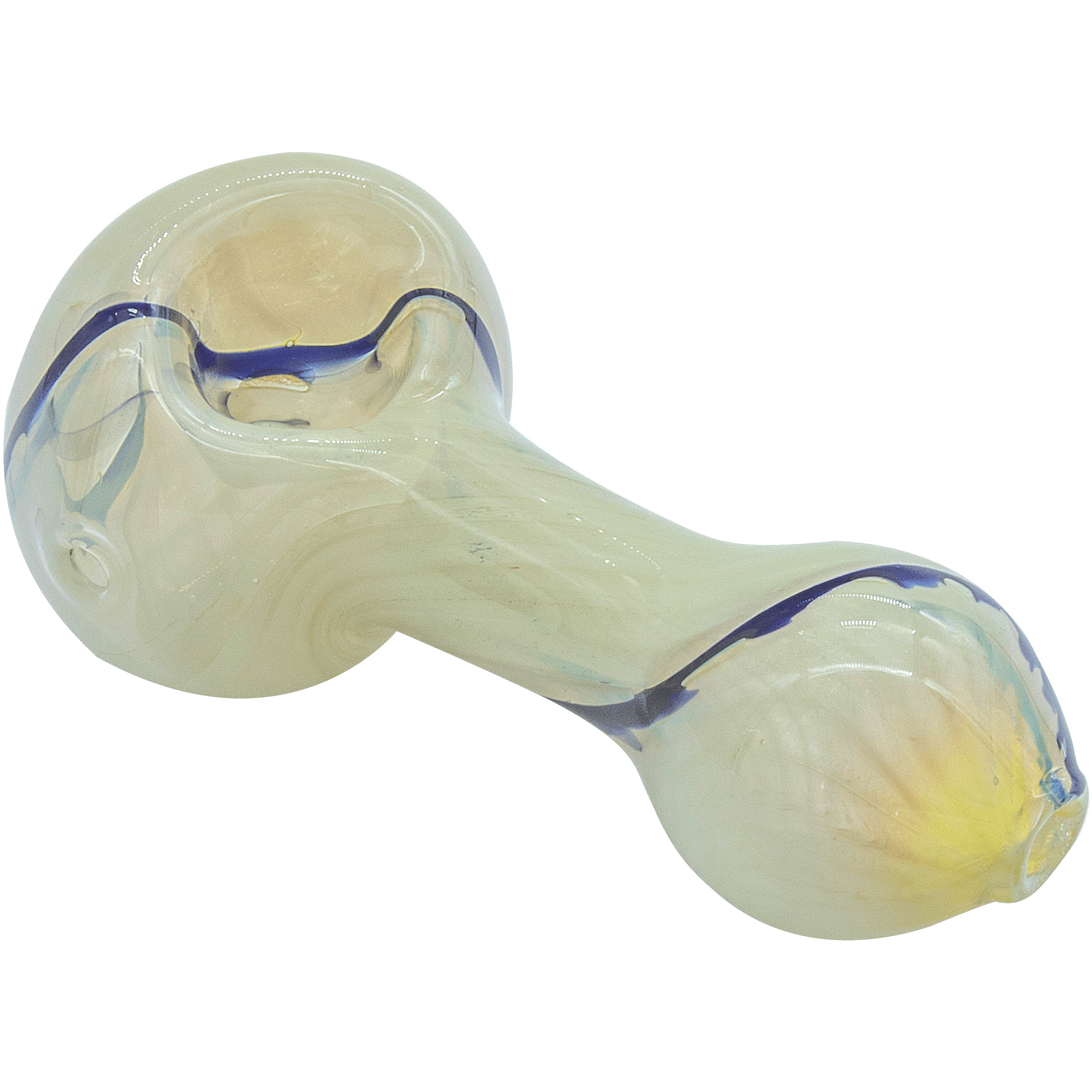 A side view of the Bone White Color Spoon Pipe, showcasing its curved shape and smooth, white glass finish. A side view of the Bone White Color Spoon Pipe, showcasing its curved shape and smooth, white glass finish.