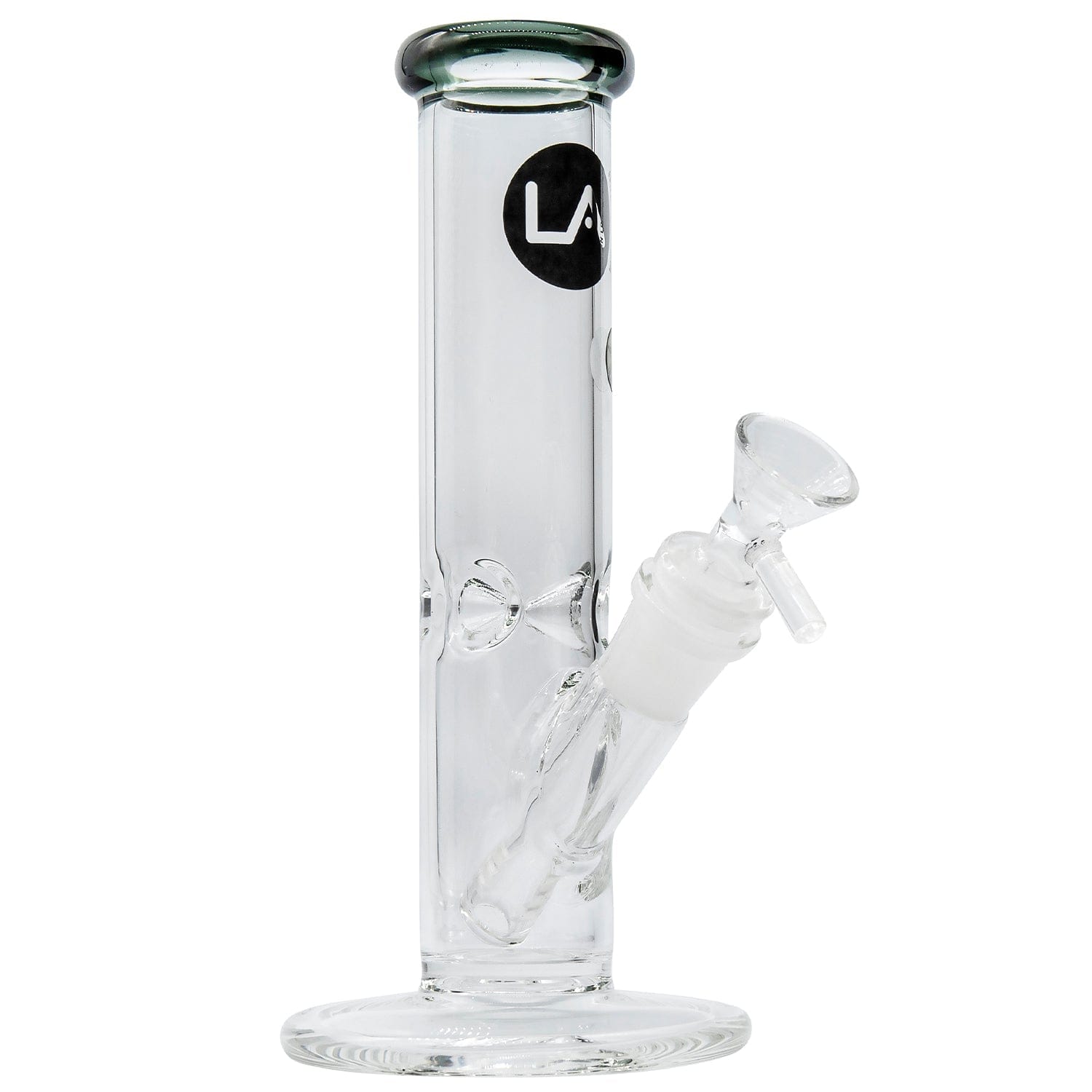 A studio shot of the 8" Straight Shooter Bong, displaying the clear glass tube with a simple, cylindrical design. A studio shot of the 8" Straight Shooter Bong, displaying the clear glass tube with a simple, cylindrical design.