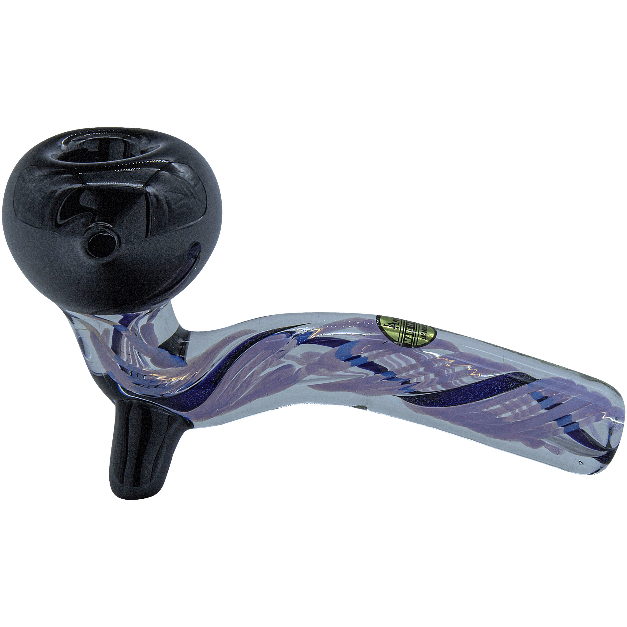 A three-quarter view of the Galactic Storm Slime & Dichro Sherlock Pipe, showcasing its swirling, colorful glass design. A three-quarter view of the Galactic Storm Slime & Dichro Sherlock Pipe, showcasing its swirling, colorful glass design.