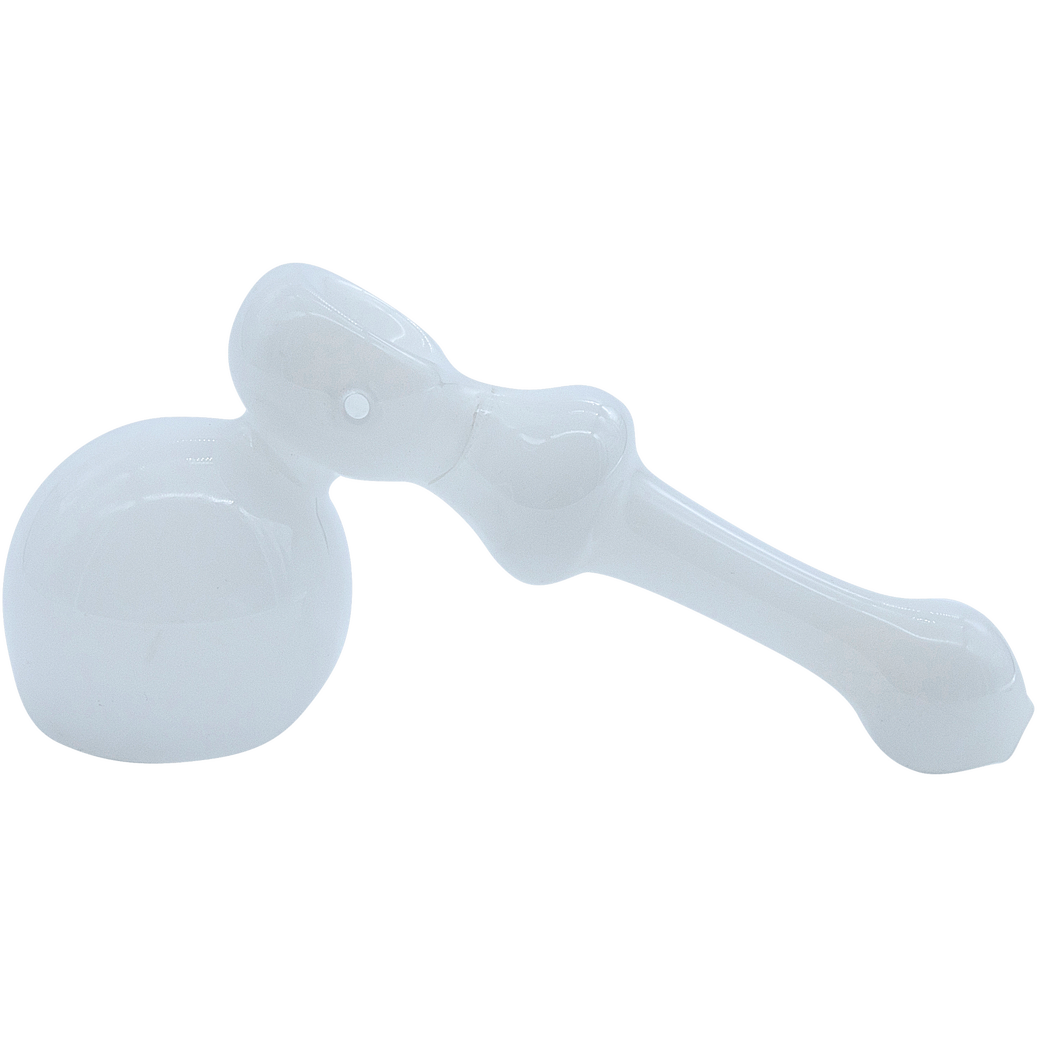 Front view of the "Ivory Hammer" Glass Hammer Bubbler Pipe, showcasing its clear glass construction and hammer-shaped design. Front view of the "Ivory Hammer" Glass Hammer Bubbler Pipe, showcasing its clear glass construction and hammer-shaped design.