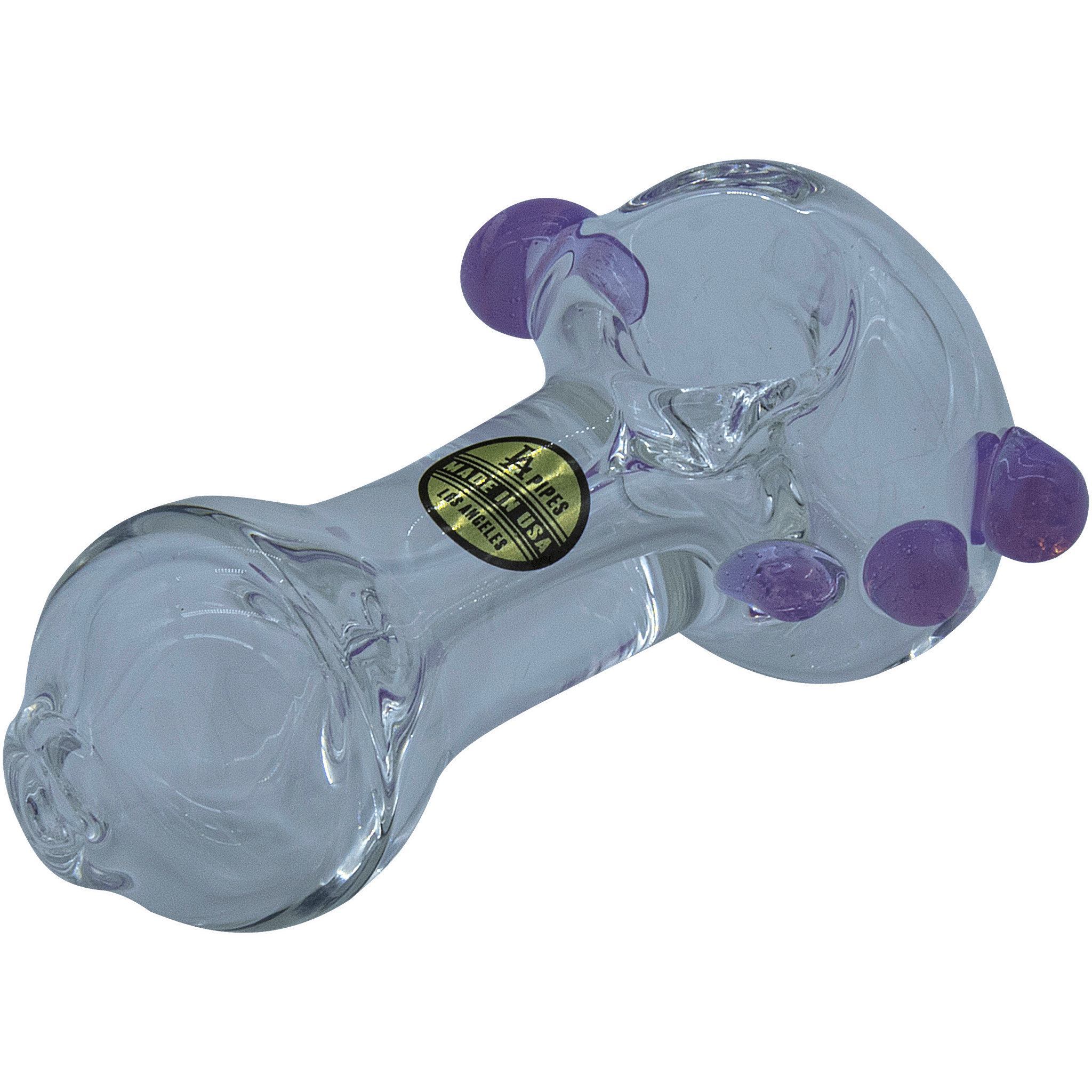 A close-up, angled view of the Thick Glass Spoon Pipe, featuring a smooth, rounded bowl and clear glass construction. A close-up, angled view of the Thick Glass Spoon Pipe, featuring a smooth, rounded bowl and clear glass construction.