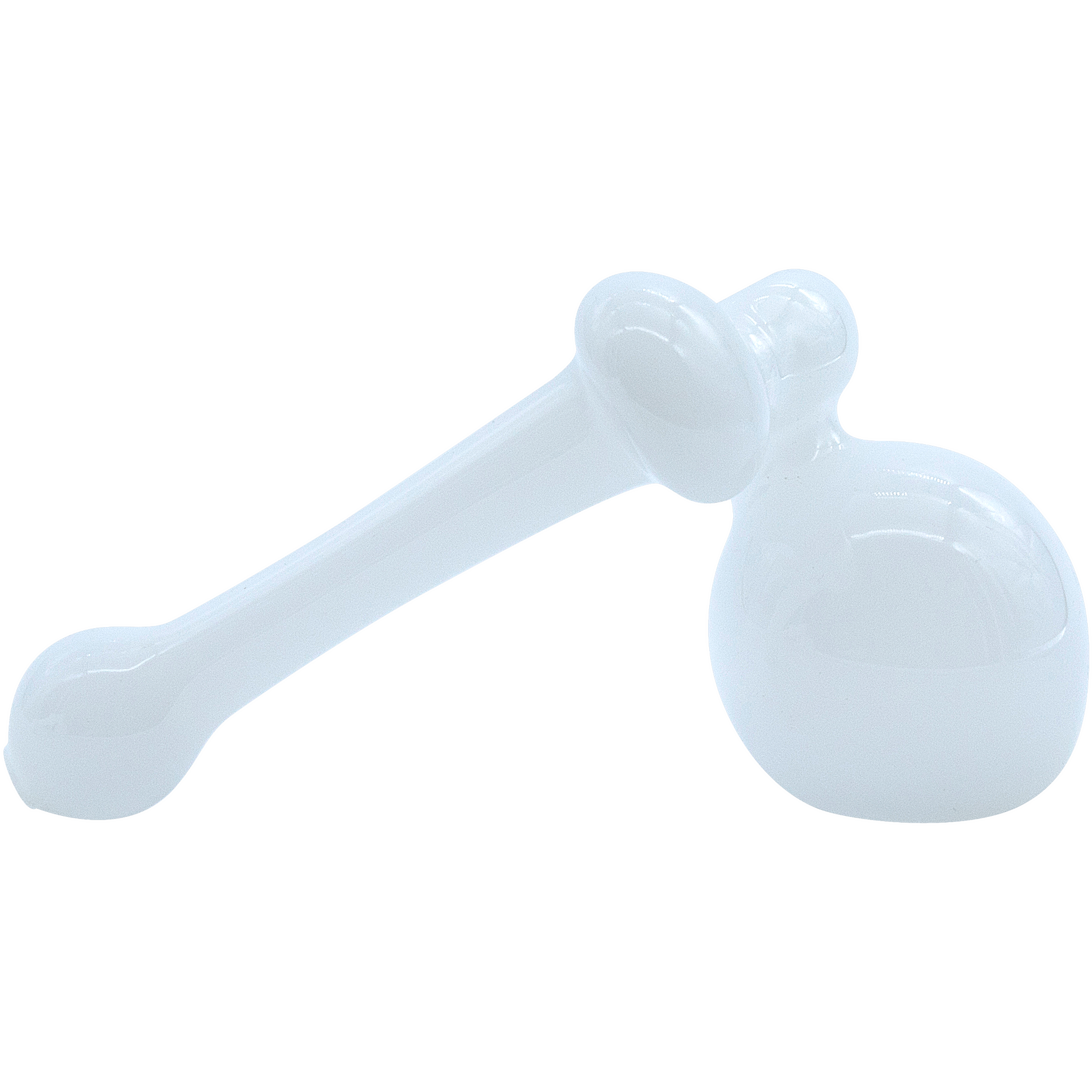 A side view of the “Ivory Sidecar” Glass Sidecar Bubbler Pipe, showcasing its curved glass design against a plain white background. A side view of the “Ivory Sidecar” Glass Sidecar Bubbler Pipe, showcasing its curved glass design against a plain white background.