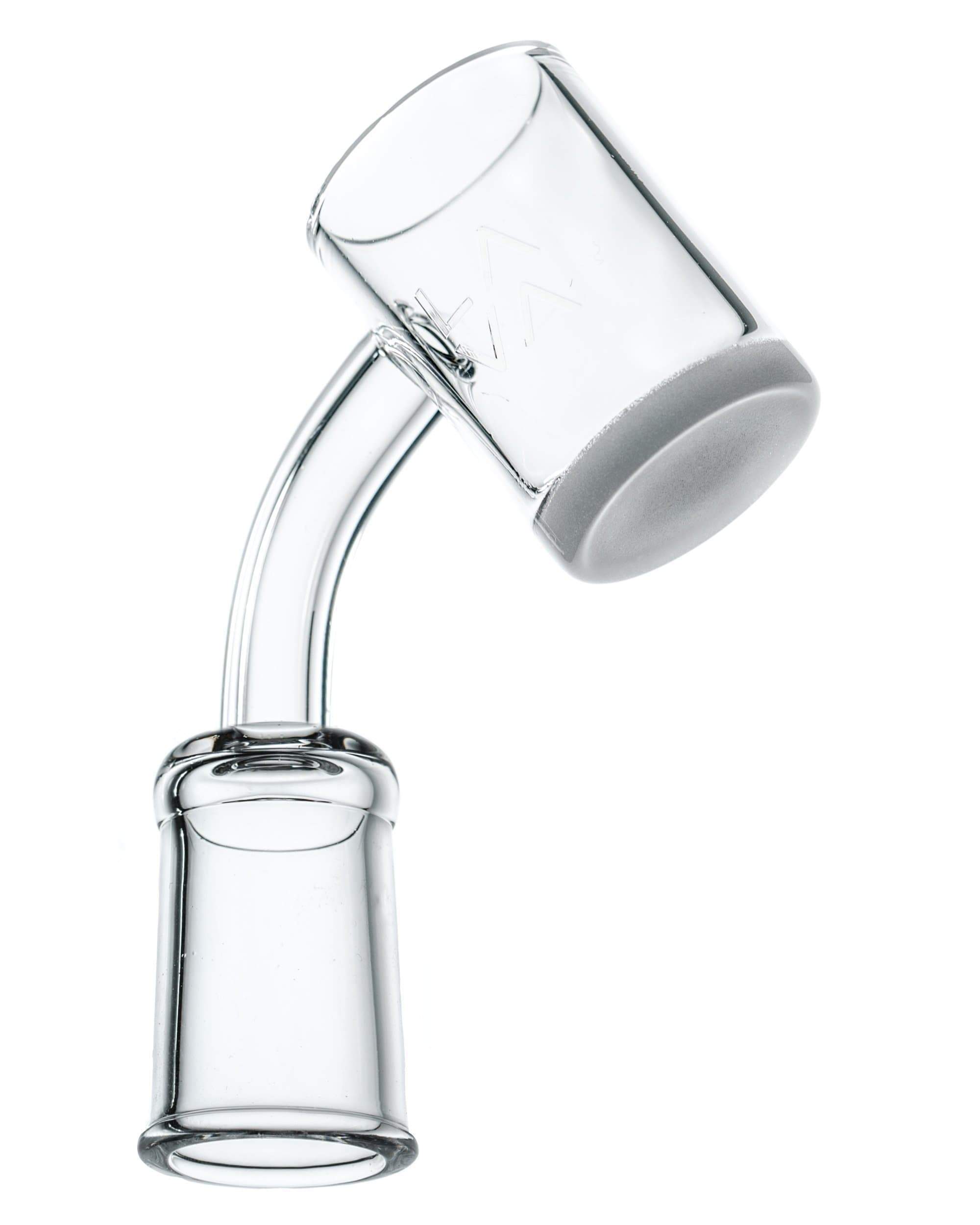 The Banger XL is shown in a close-up, angled view of the clear glass quartz nail. The Banger XL is shown in a close-up, angled view of the clear glass quartz nail.