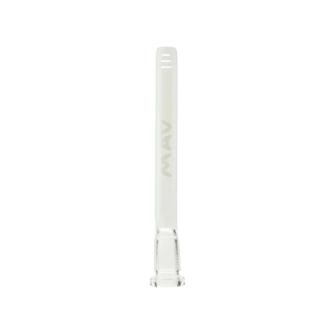 A straight-on view of the 5" Color Downstem 18mm to 14mm OG, showcasing its clear glass construction and simple cylindrical shape. A straight-on view of the 5" Color Downstem 18mm to 14mm OG, showcasing its clear glass construction and simple cylindrical shape.