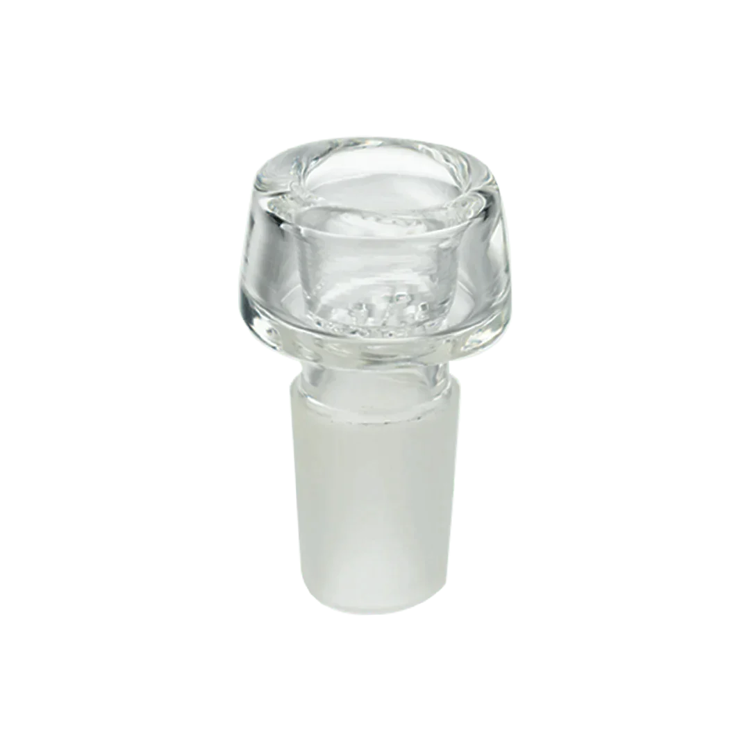 A front view of the 7 Hole Pro Bowl (19mm) shows a clear glass bowl with seven visible holes in the cup. A front view of the 7 Hole Pro Bowl (19mm) shows a clear glass bowl with seven visible holes in the cup.
