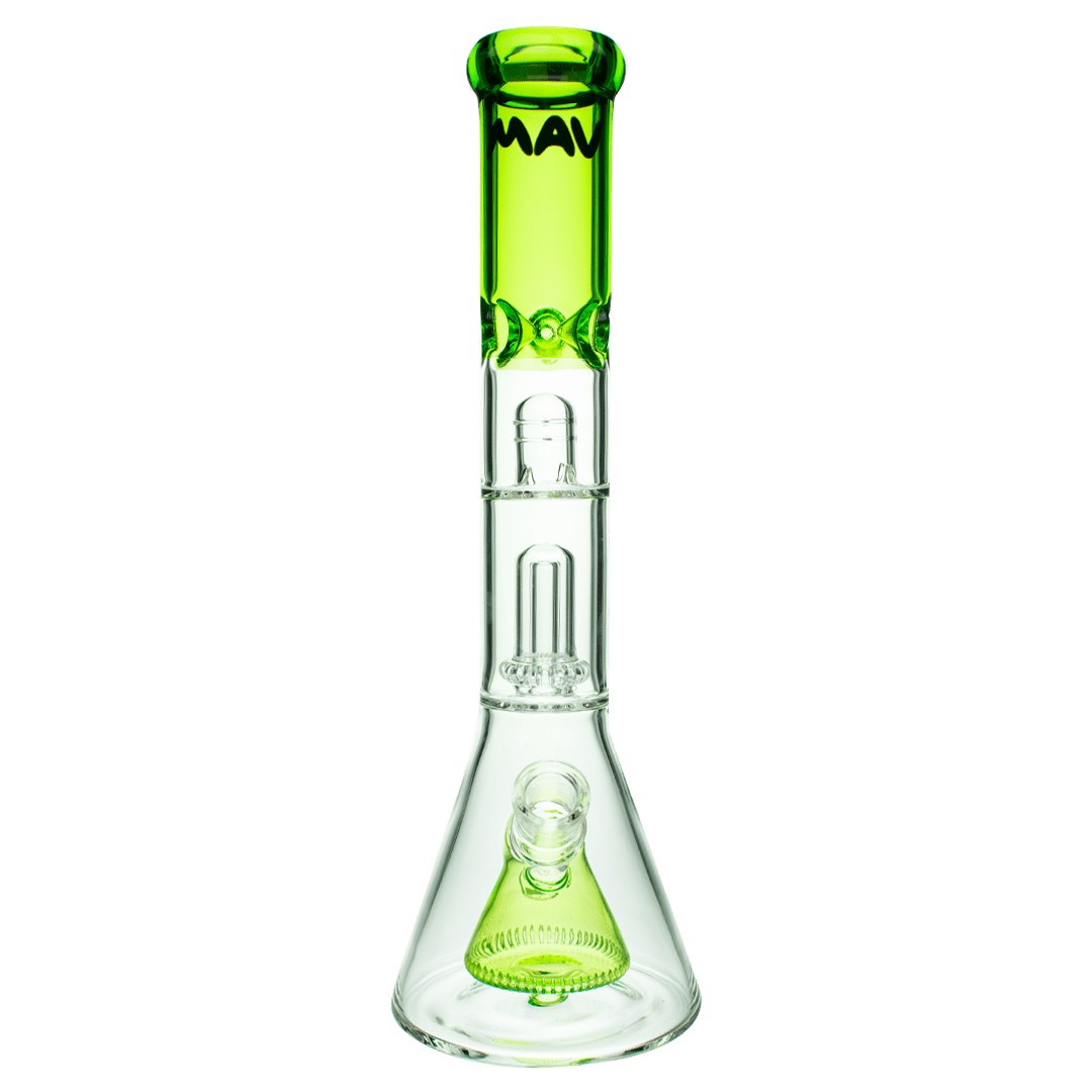 A straight-on view of the Pyramid to UFO Beaker, showcasing its clear glass construction and unique tapered shape. A straight-on view of the Pyramid to UFO Beaker, showcasing its clear glass construction and unique tapered shape.