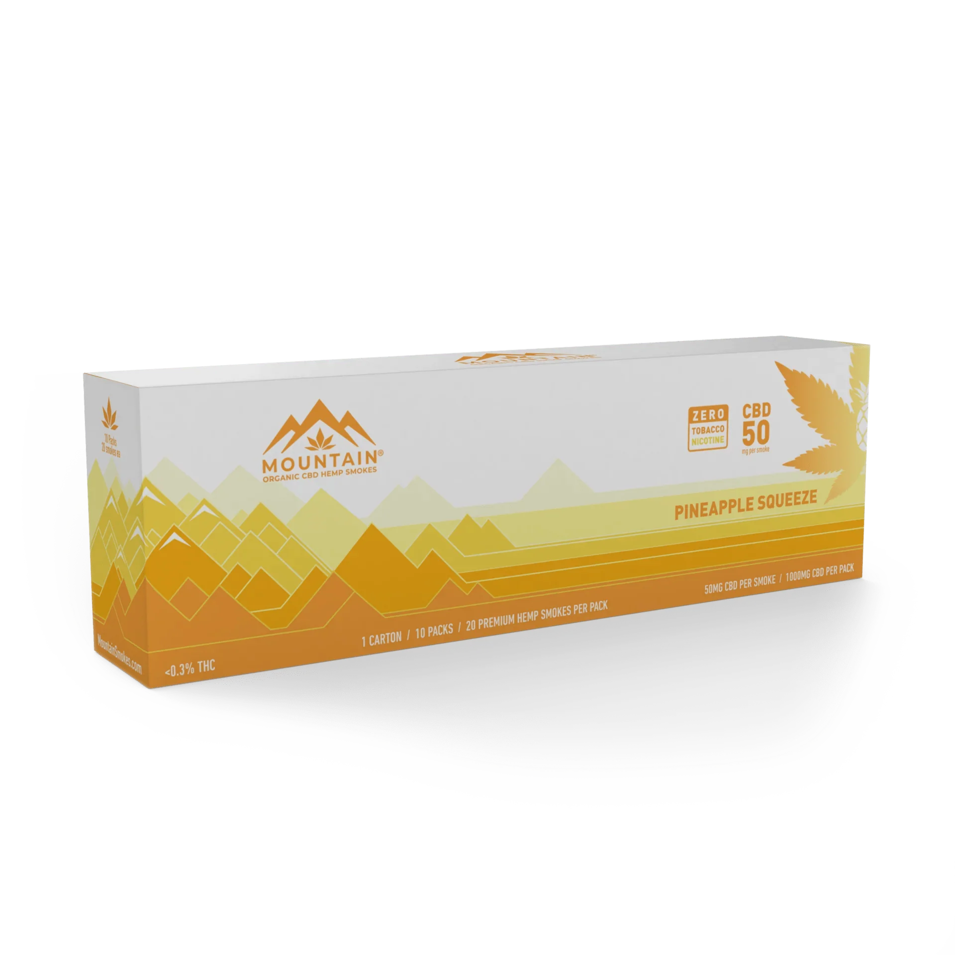 Front view of the Mountain CBD Hemp Smokes package, displaying the brand logo and a colorful, tobacco-free design. Front view of the Mountain CBD Hemp Smokes package, displaying the brand logo and a colorful, tobacco-free design.
