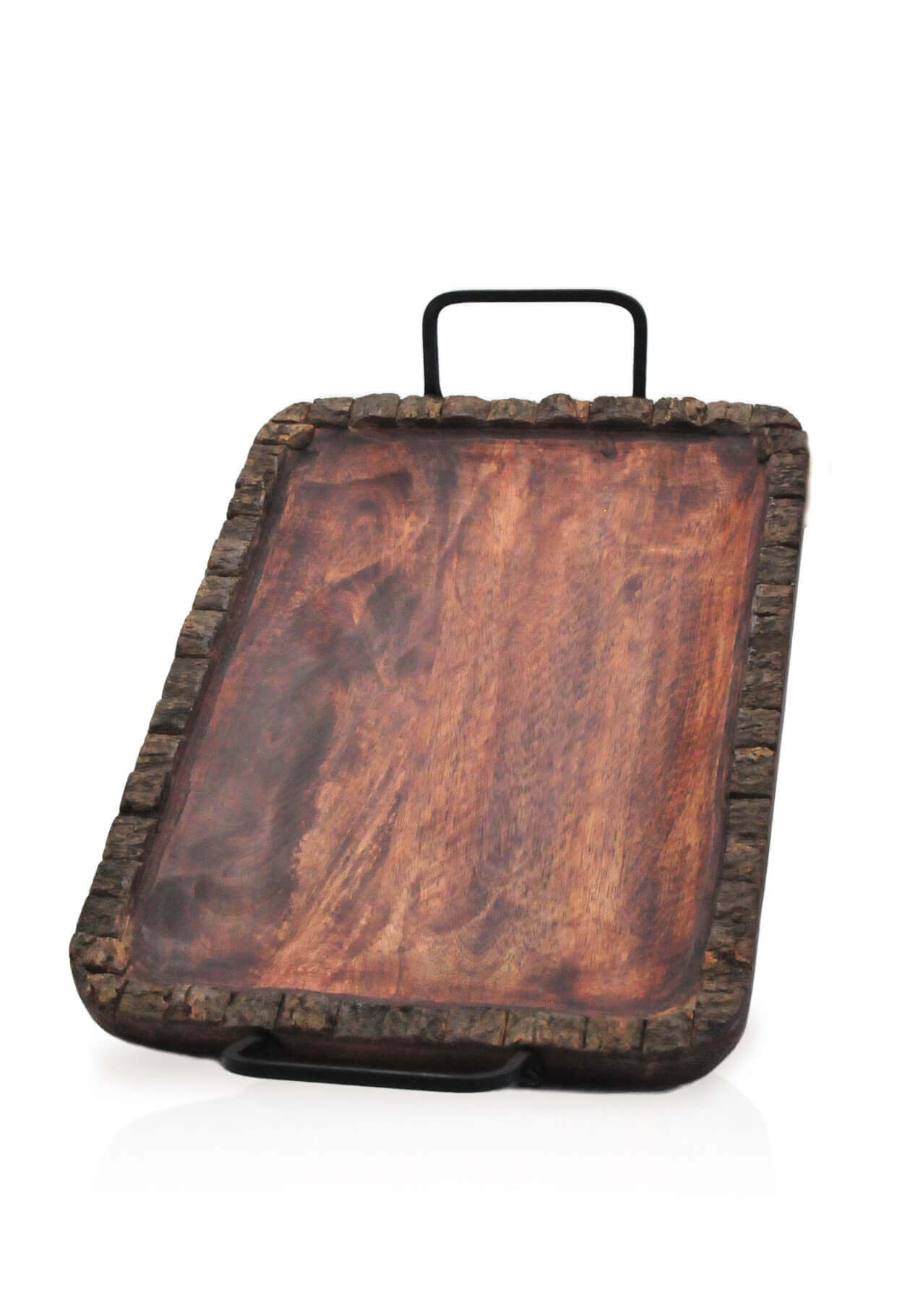 A top-down view of the Woodland Rolling Tray, showcasing its dark wooden construction and rectangular shape. A top-down view of the Woodland Rolling Tray, showcasing its dark wooden construction and rectangular shape.