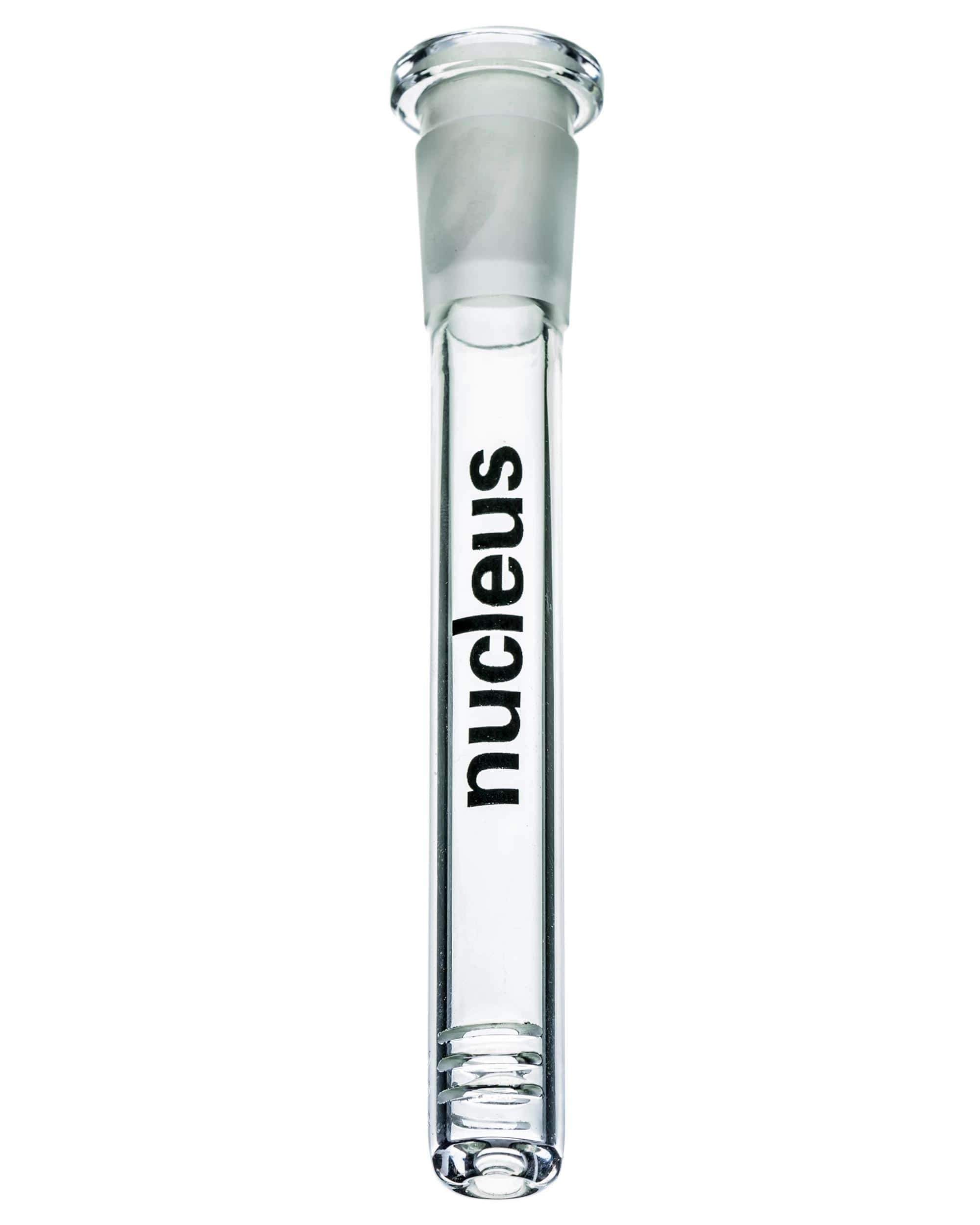 Front view of the Replacement Downstem, a clear glass piece displayed against a plain white background. Front view of the Replacement Downstem, a clear glass piece displayed against a plain white background.