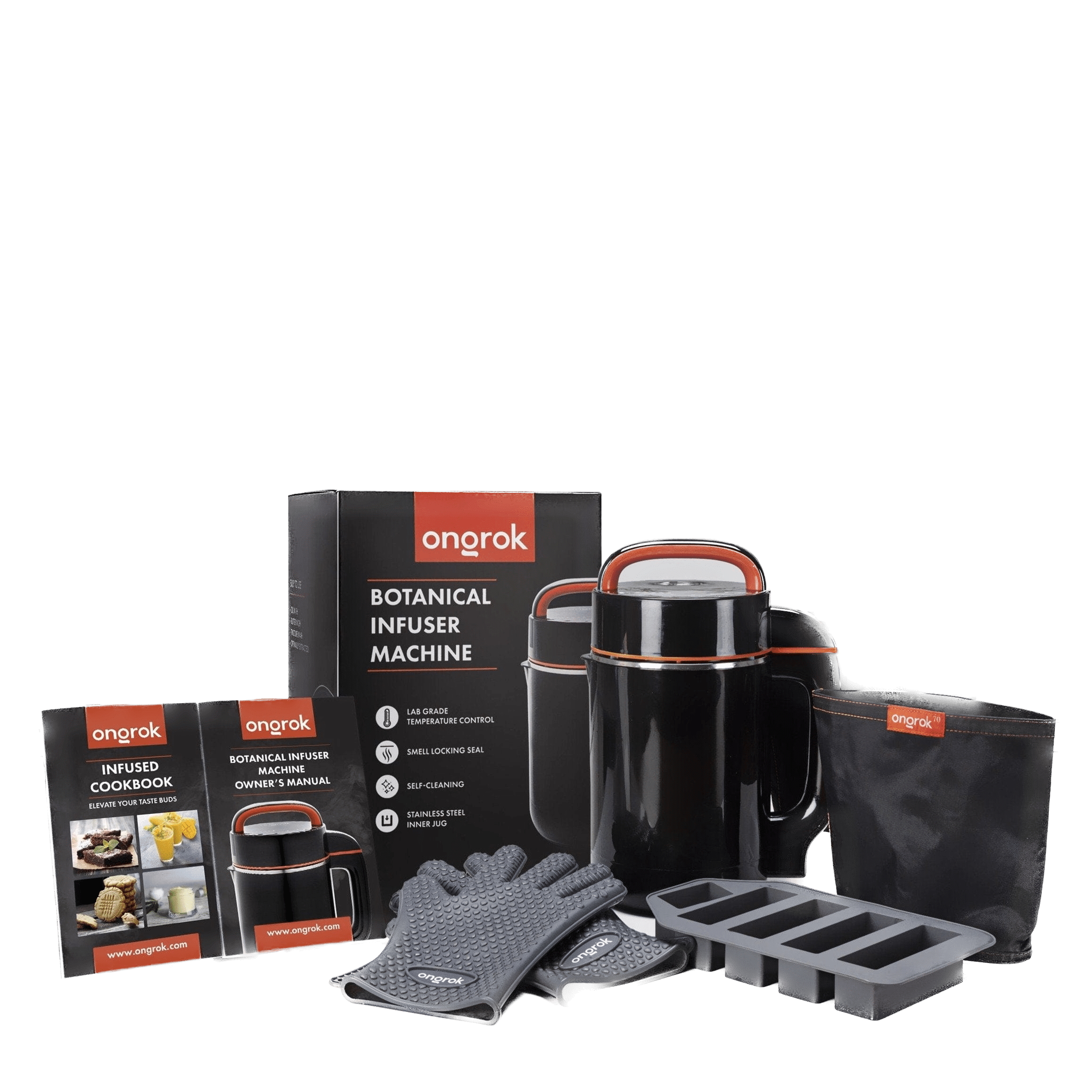 Front view of the Onrok Botanical Infuser Kit, showcasing the product's packaging and branding against a clean white background. Front view of the Onrok Botanical Infuser Kit, showcasing the product's packaging and branding against a clean white background.