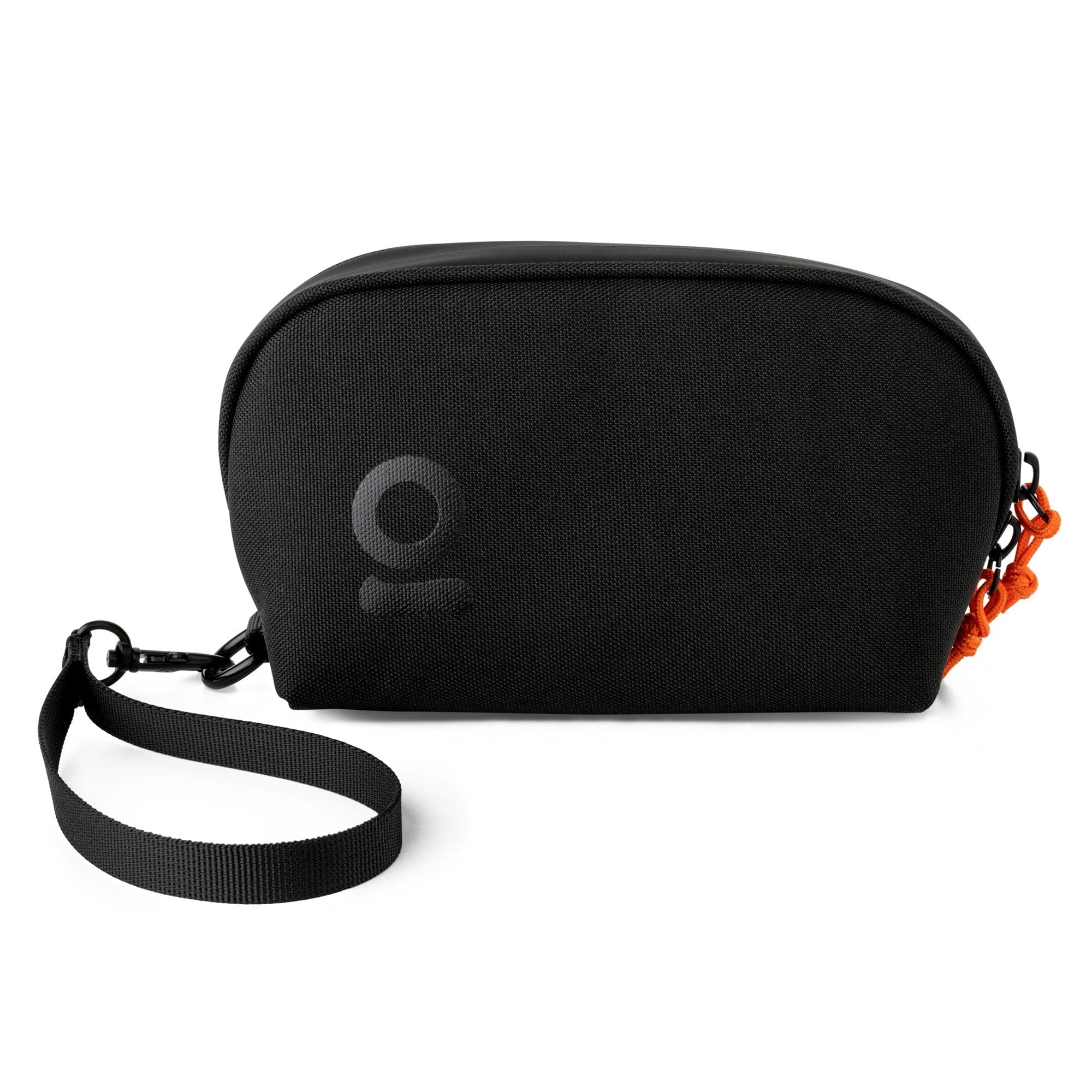 Front view of the ONGROK Smell Proof Wrist Bag, a compact black pouch with a carry handle against a neutral background. Front view of the ONGROK Smell Proof Wrist Bag, a compact black pouch with a carry handle against a neutral background.