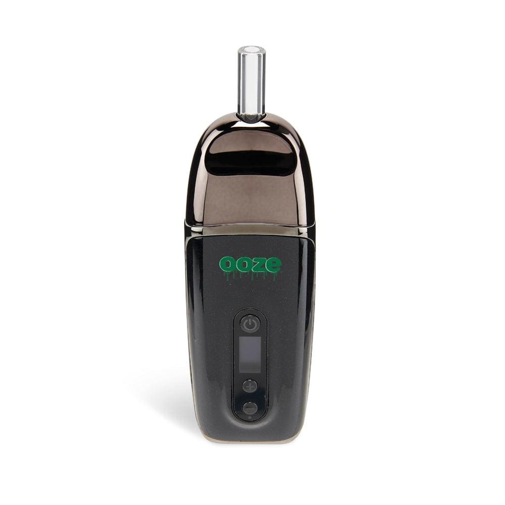 A front view of the Flare Dry Herb Vaporizer, showing its sleek black design and digital display. A front view of the Flare Dry Herb Vaporizer, showing its sleek black design and digital display.