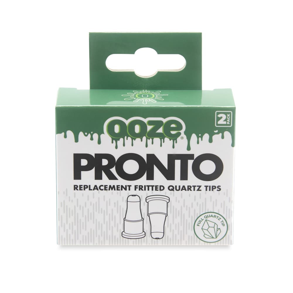 Front view of the two Fritted Quartz Pronto Electronic Nectar Collector replacement coils packaged together on a white background. Front view of the two Fritted Quartz Pronto Electronic Nectar Collector replacement coils packaged together on a white background.