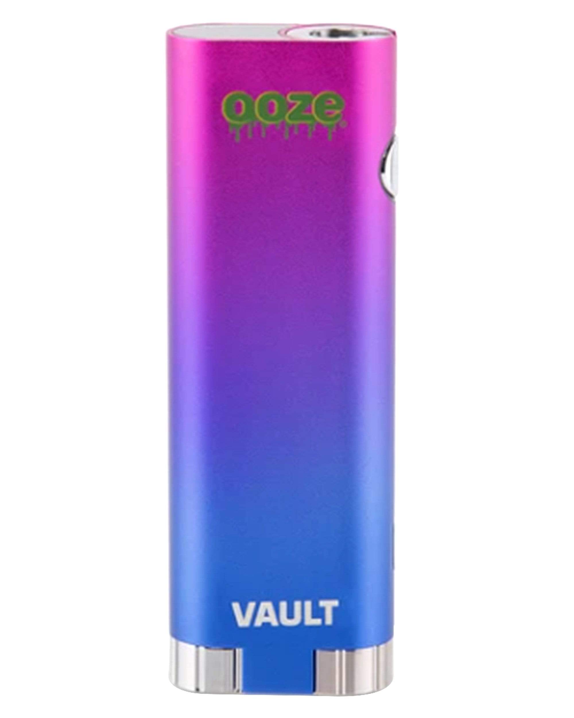 Front view of the Vault Extract Battery with a gradient purple and silver finish, showcasing its sleek, cylindrical design. Front view of the Vault Extract Battery with a gradient purple and silver finish, showcasing its sleek, cylindrical design.