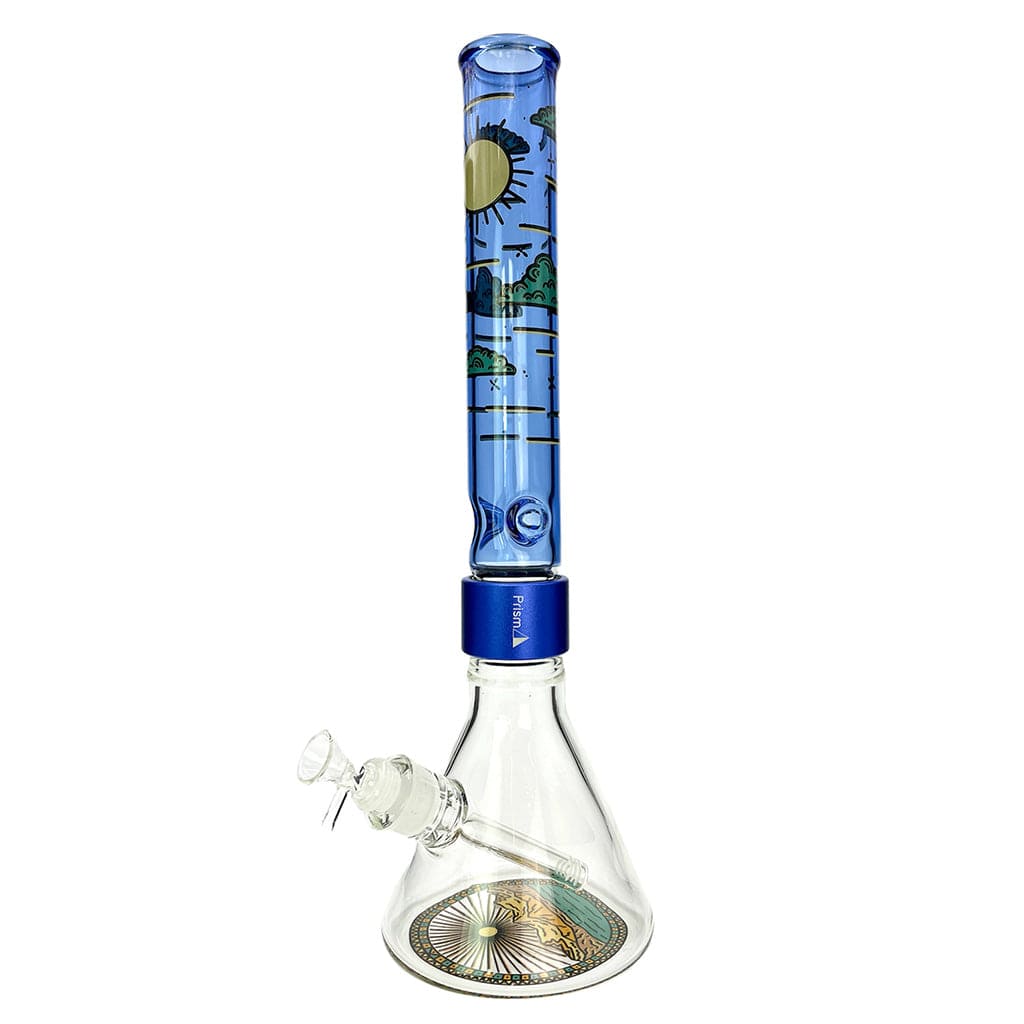 Front view of the Halo Desert Dream'n Beaker Single Stack, showcasing its clear glass construction and simple cylindrical shape. Front view of the Halo Desert Dream'n Beaker Single Stack, showcasing its clear glass construction and simple cylindrical shape.