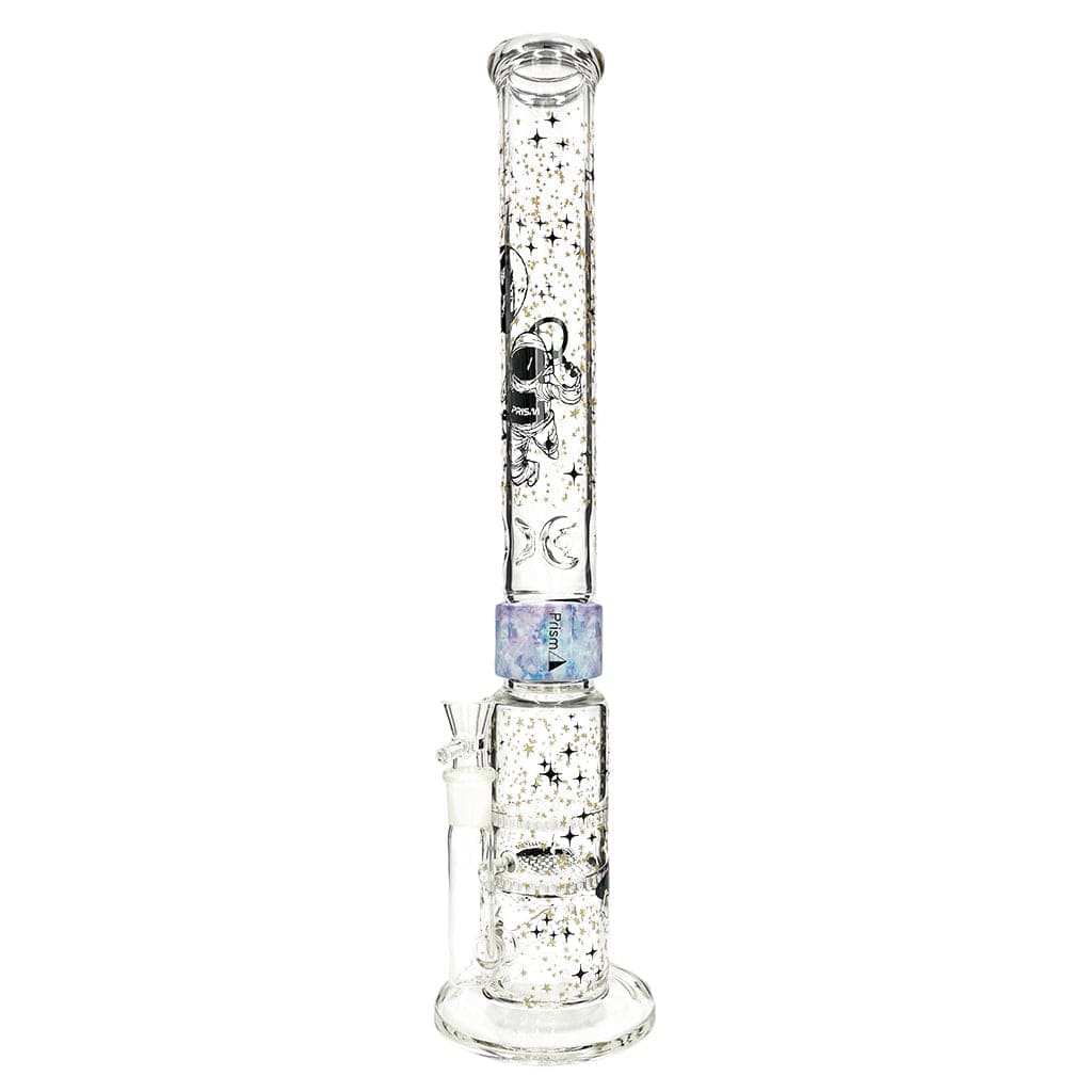 Front view of the Halo Spaced Out Big Honeycomb Single Stack, showcasing its clear glass construction and stacked honeycomb design. Front view of the Halo Spaced Out Big Honeycomb Single Stack, showcasing its clear glass construction and stacked honeycomb design.