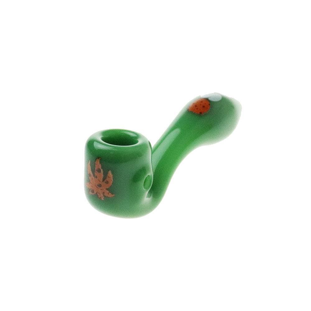A side view of the Famous Brandz Puff Puff Pass Sherlock Hand Pipe, showcasing its curved form and detailed craftsmanship. A side view of the Famous Brandz Puff Puff Pass Sherlock Hand Pipe, showcasing its curved form and detailed craftsmanship.