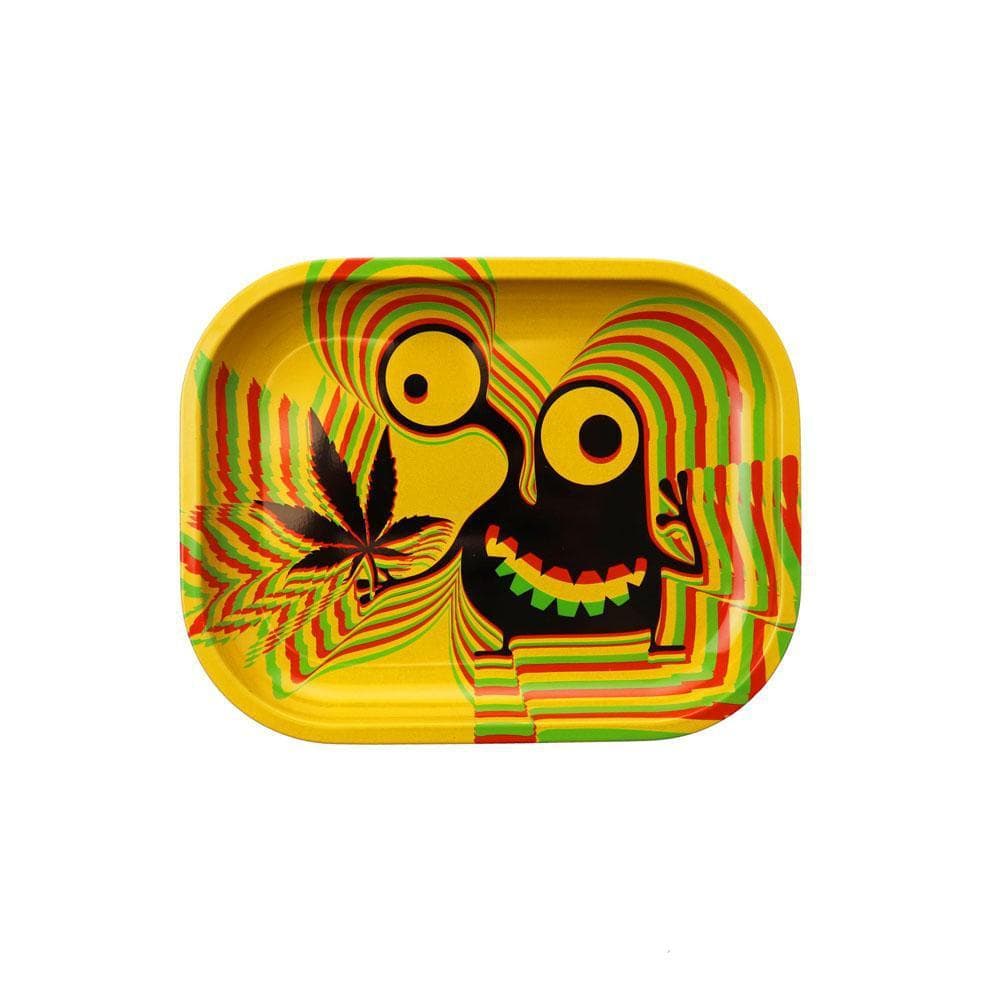 Overhead view of the Puff Puff Pass Hemp Rolling Tray, featuring a colorful, swirling design on a rectangular tray. Overhead view of the Puff Puff Pass Hemp Rolling Tray, featuring a colorful, swirling design on a rectangular tray.
