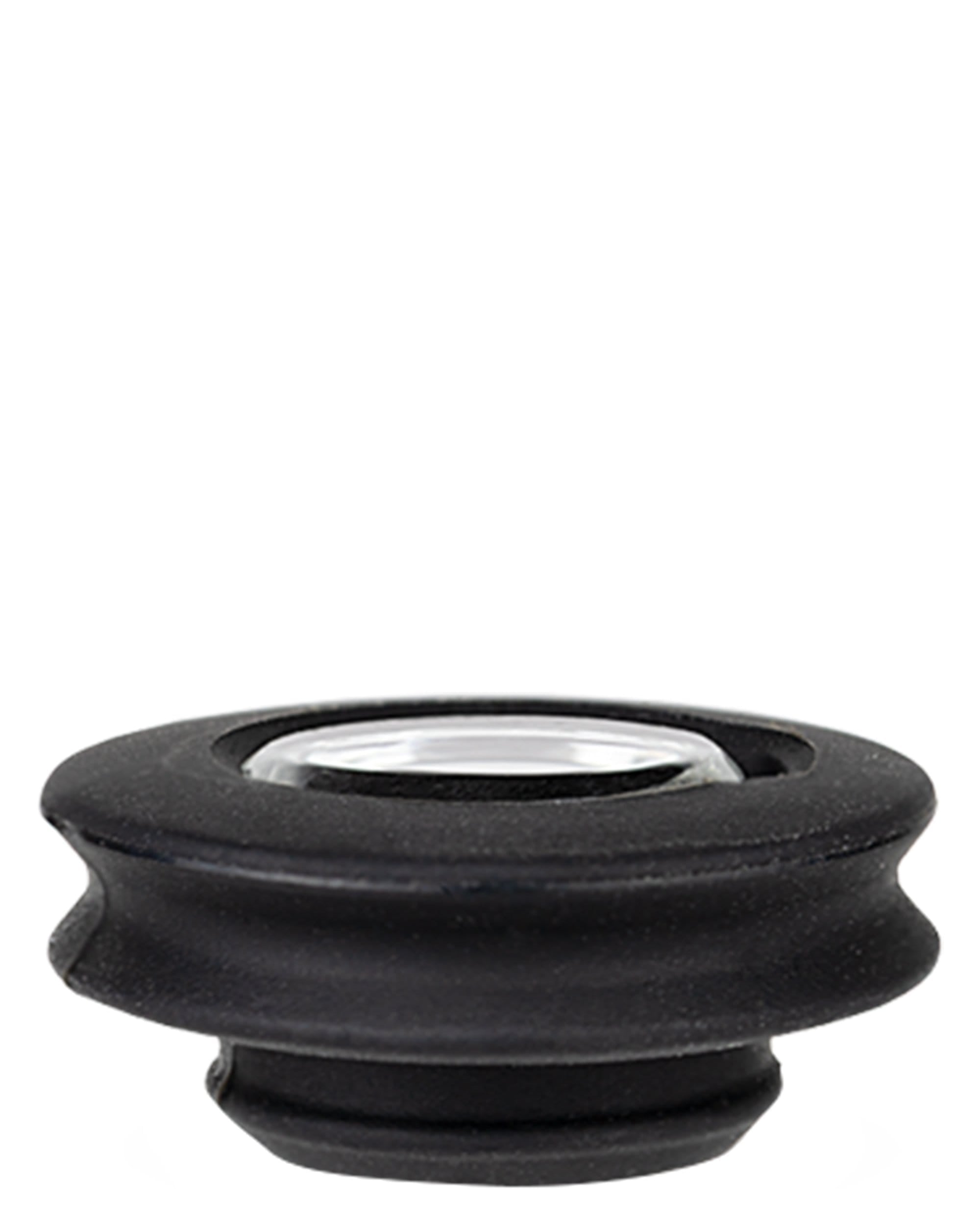 A close-up, angled view of the Peak Pro Oculus Carb Cap, showcasing its dark, reflective surface against a plain white backdrop. A close-up, angled view of the Peak Pro Oculus Carb Cap, showcasing its dark, reflective surface against a plain white backdrop.