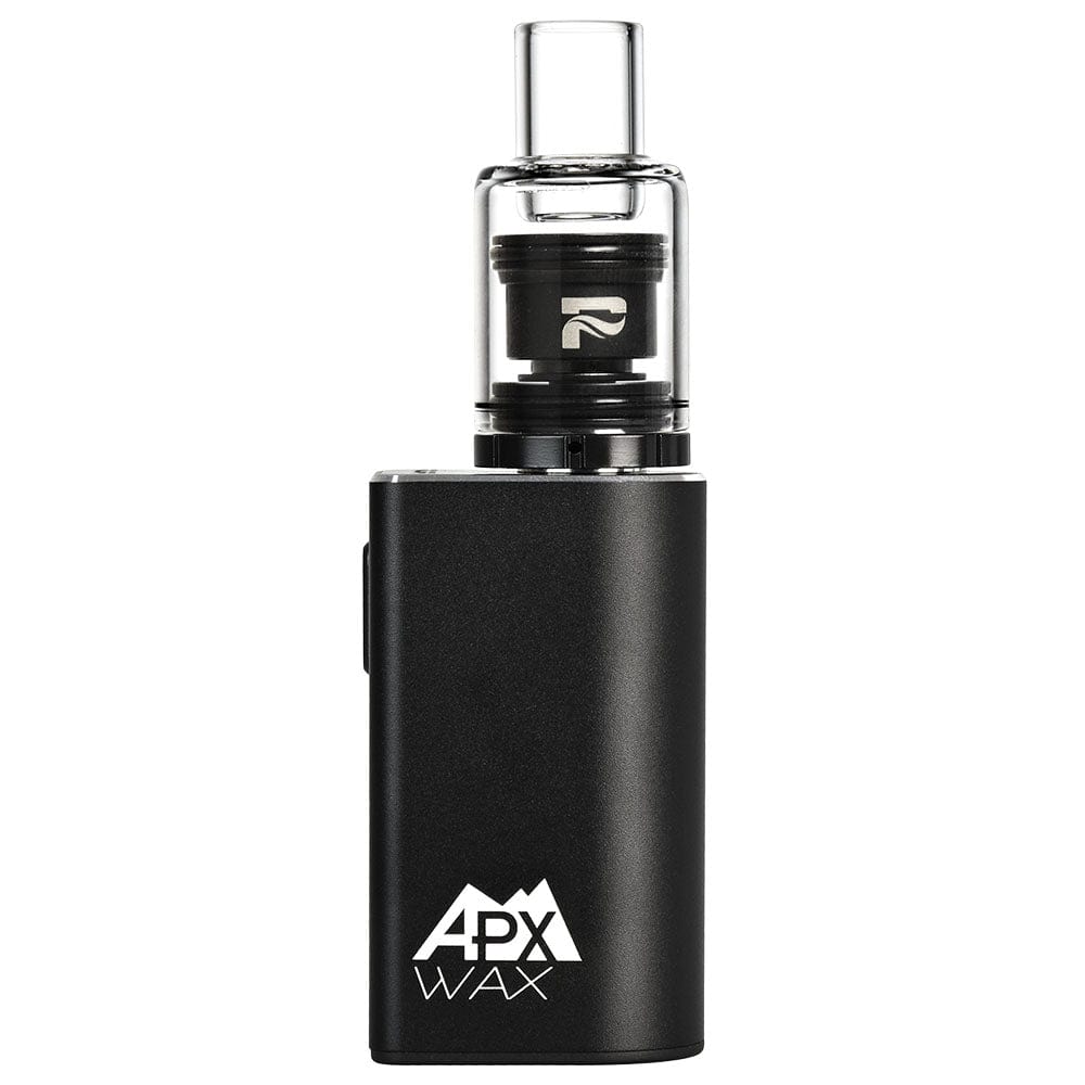 A centered, studio shot of the APX Wax V3 Concentrate Vape, showcasing its sleek, cylindrical design with a clear glass chamber. A centered, studio shot of the APX Wax V3 Concentrate Vape, showcasing its sleek, cylindrical design with a clear glass chamber.