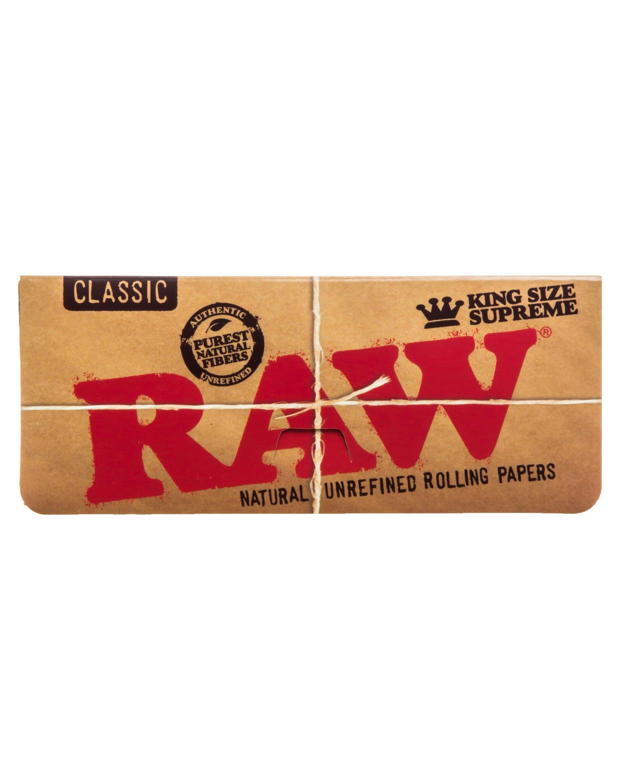 Close-up of King Size Supreme Rolling Papers packaging, showing the branded details and a classic design. Close-up of King Size Supreme Rolling Papers packaging, showing the branded details and a classic design.