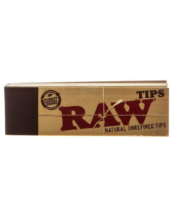 A close-up of the Rolling Paper Tips package with the RAW logo prominently displayed on a white background. A close-up of the Rolling Paper Tips package with the RAW logo prominently displayed on a white background.