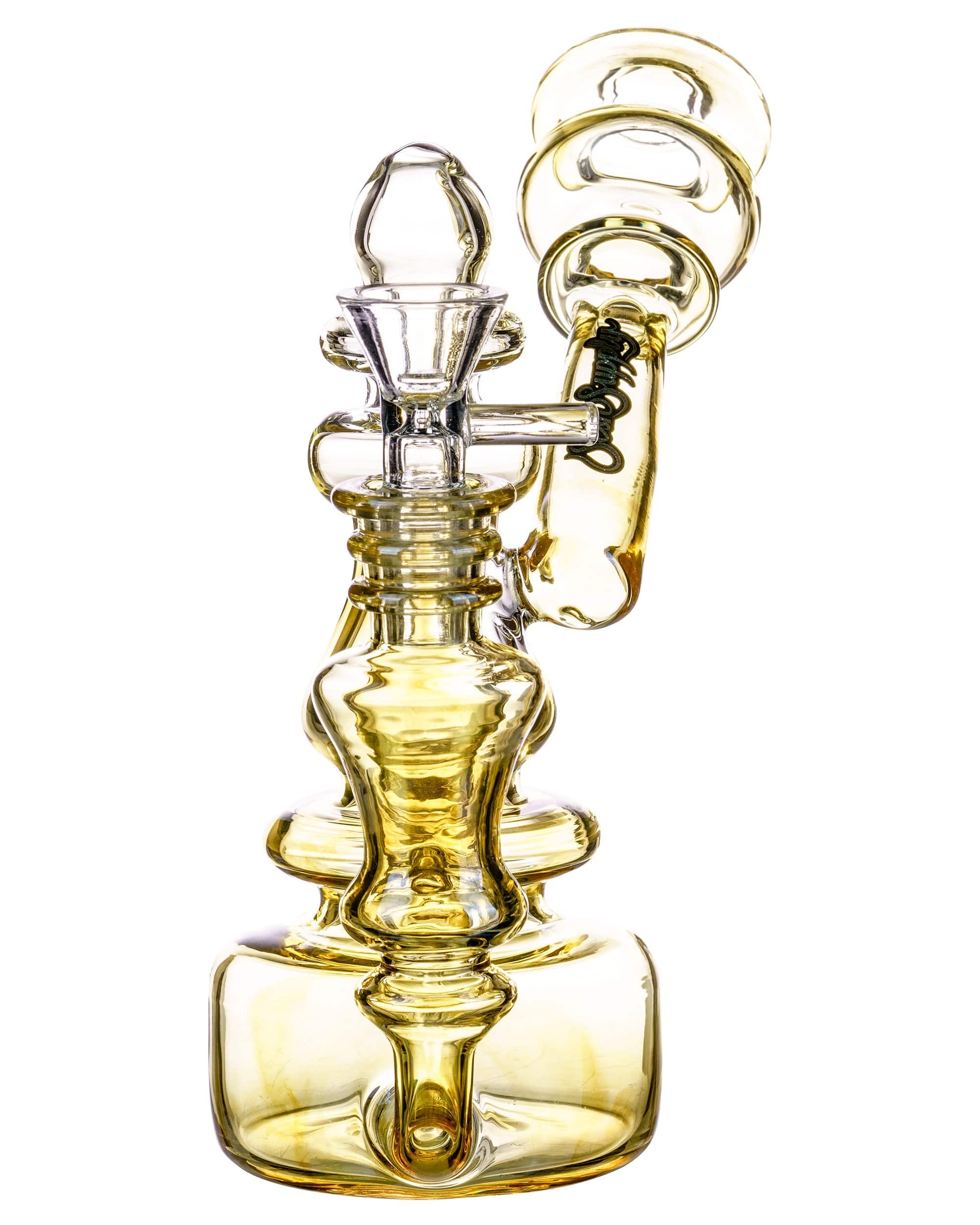 A front view of the Fumed Power Coil Bong, showcasing its swirling glass design and light smoke tint. A front view of the Fumed Power Coil Bong, showcasing its swirling glass design and light smoke tint.