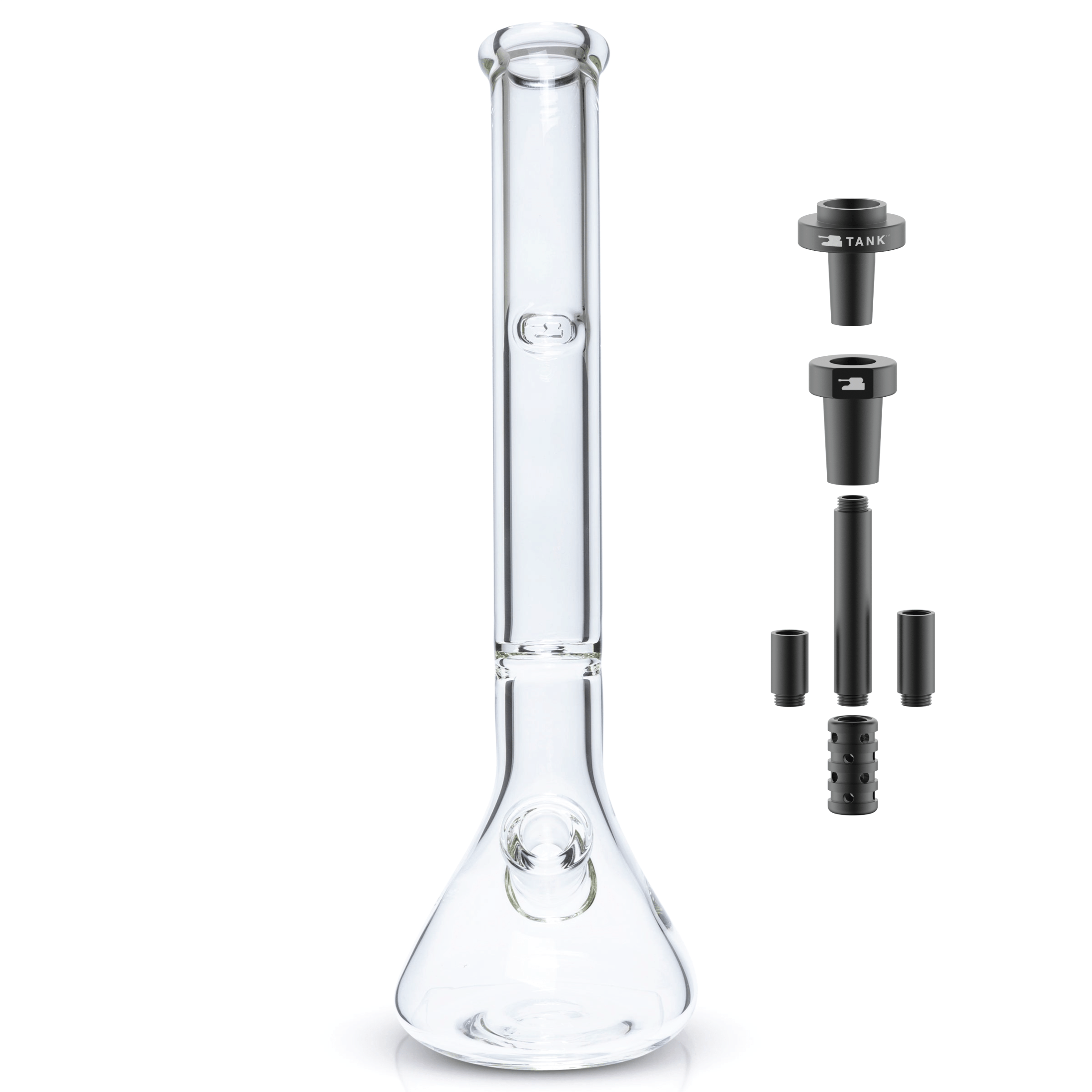 Front view of the 18" Tank MAX Bundle, displaying separate glass and black components against a plain white backdrop. Front view of the 18" Tank MAX Bundle, displaying separate glass and black components against a plain white backdrop.