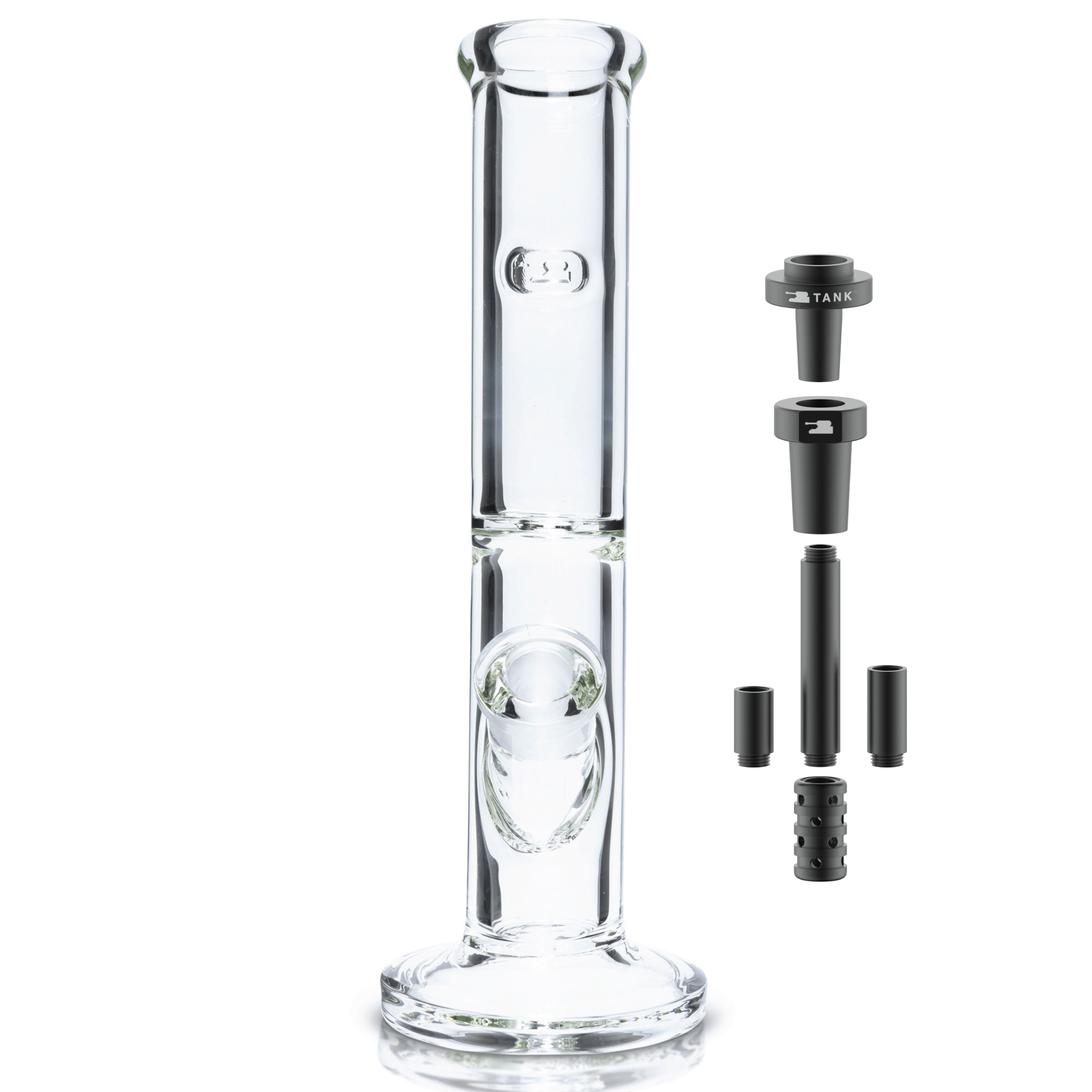 Front view of the 12" Tank Straight Tube Bundle, showcasing its clear glass construction and cylindrical shape. Front view of the 12" Tank Straight Tube Bundle, showcasing its clear glass construction and cylindrical shape.