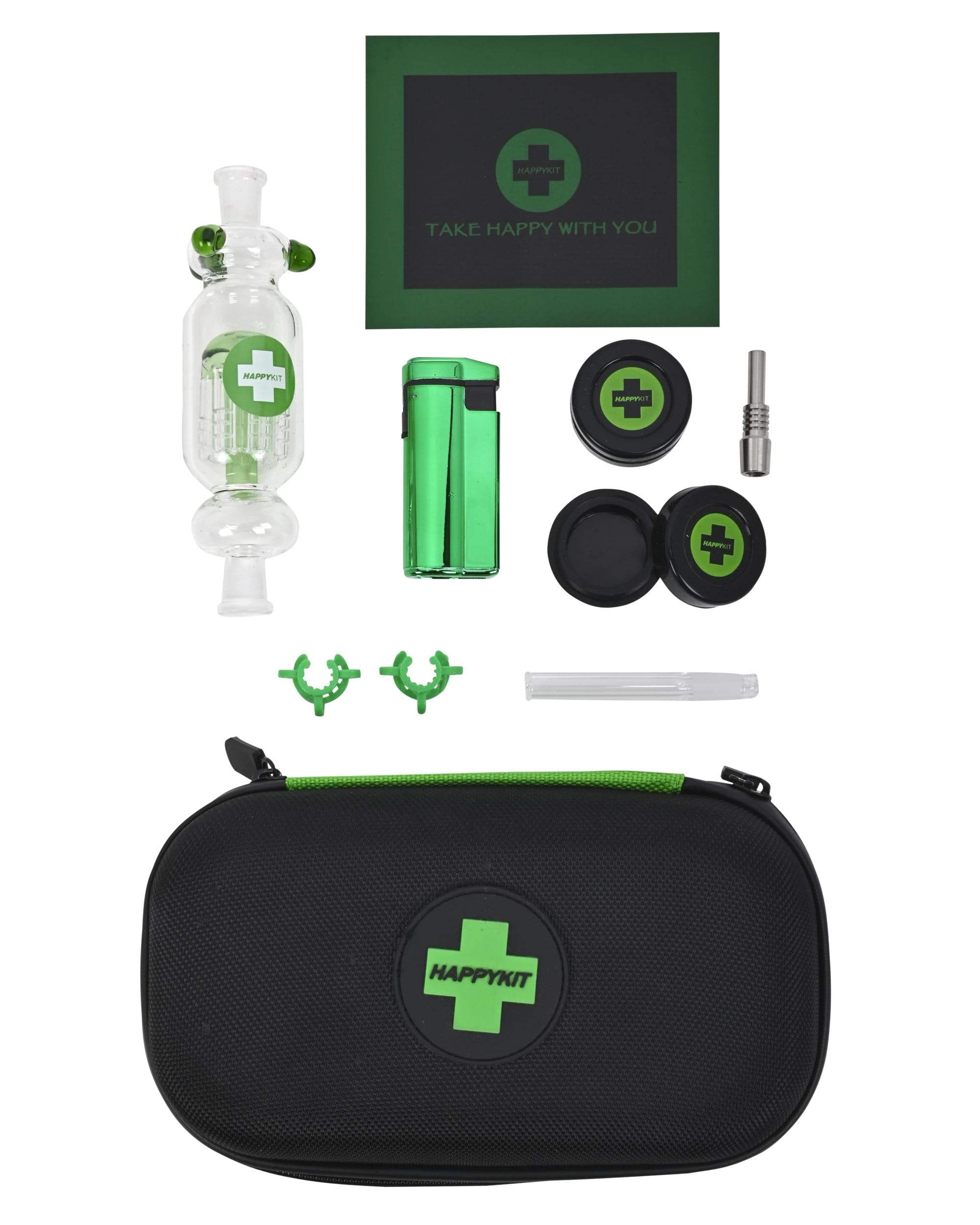 The Very Happy Dab kit is displayed with its accessories against a dark background in a sleek, product-focused shot. The Very Happy Dab kit is displayed with its accessories against a dark background in a sleek, product-focused shot.