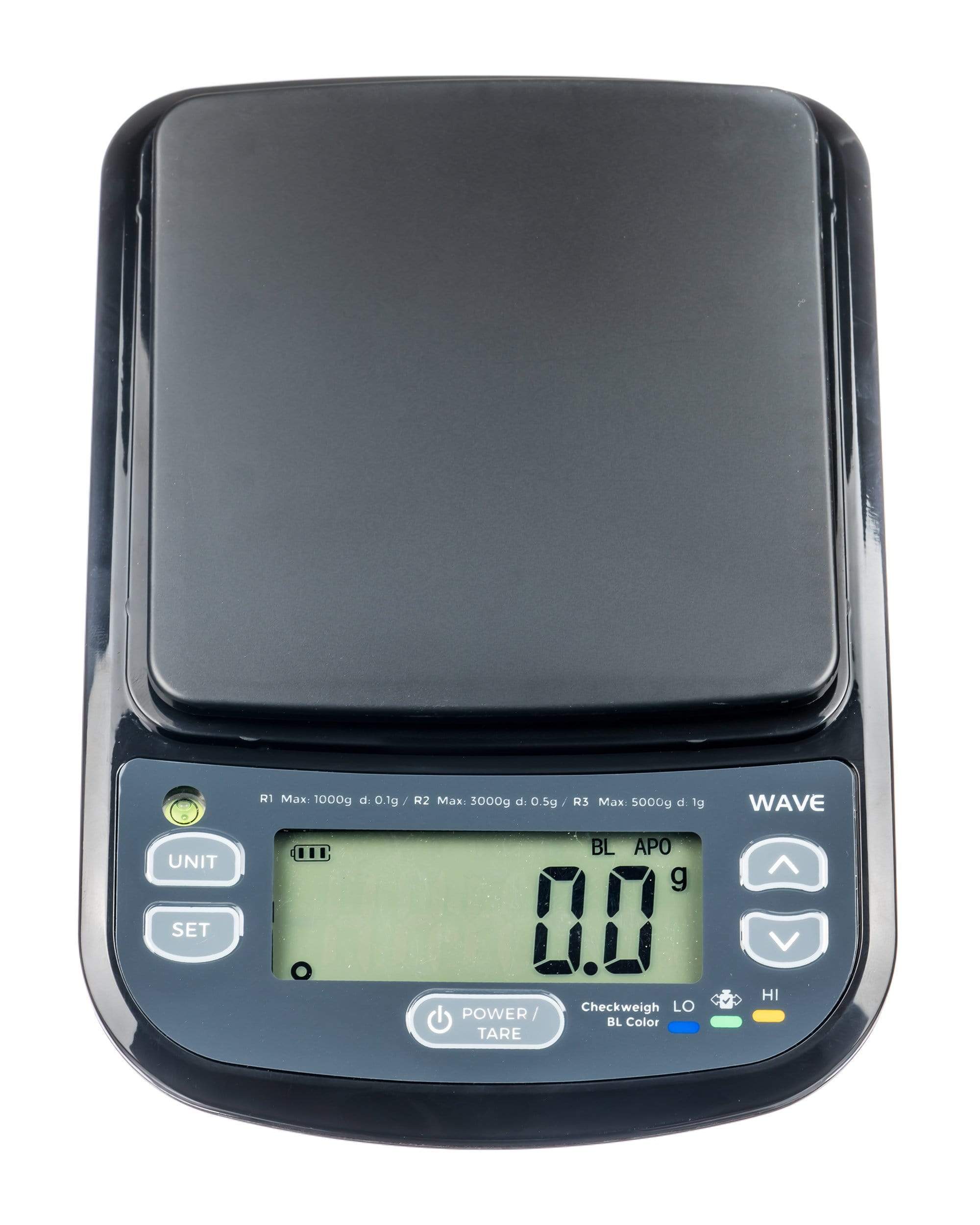 Close-up of the Wave IP65 Waterproof Scale displaying “0.00” on its digital screen with buttons on either side. Close-up of the Wave IP65 Waterproof Scale displaying “0.00” on its digital screen with buttons on either side.