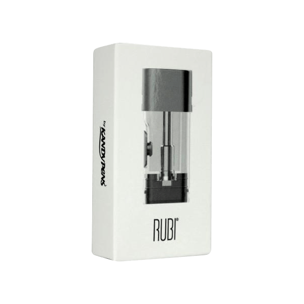 Front view of the RUBI Pod, a small, transparent cartridge with a sleek, minimalist design. Front view of the RUBI Pod, a small, transparent cartridge with a sleek, minimalist design.