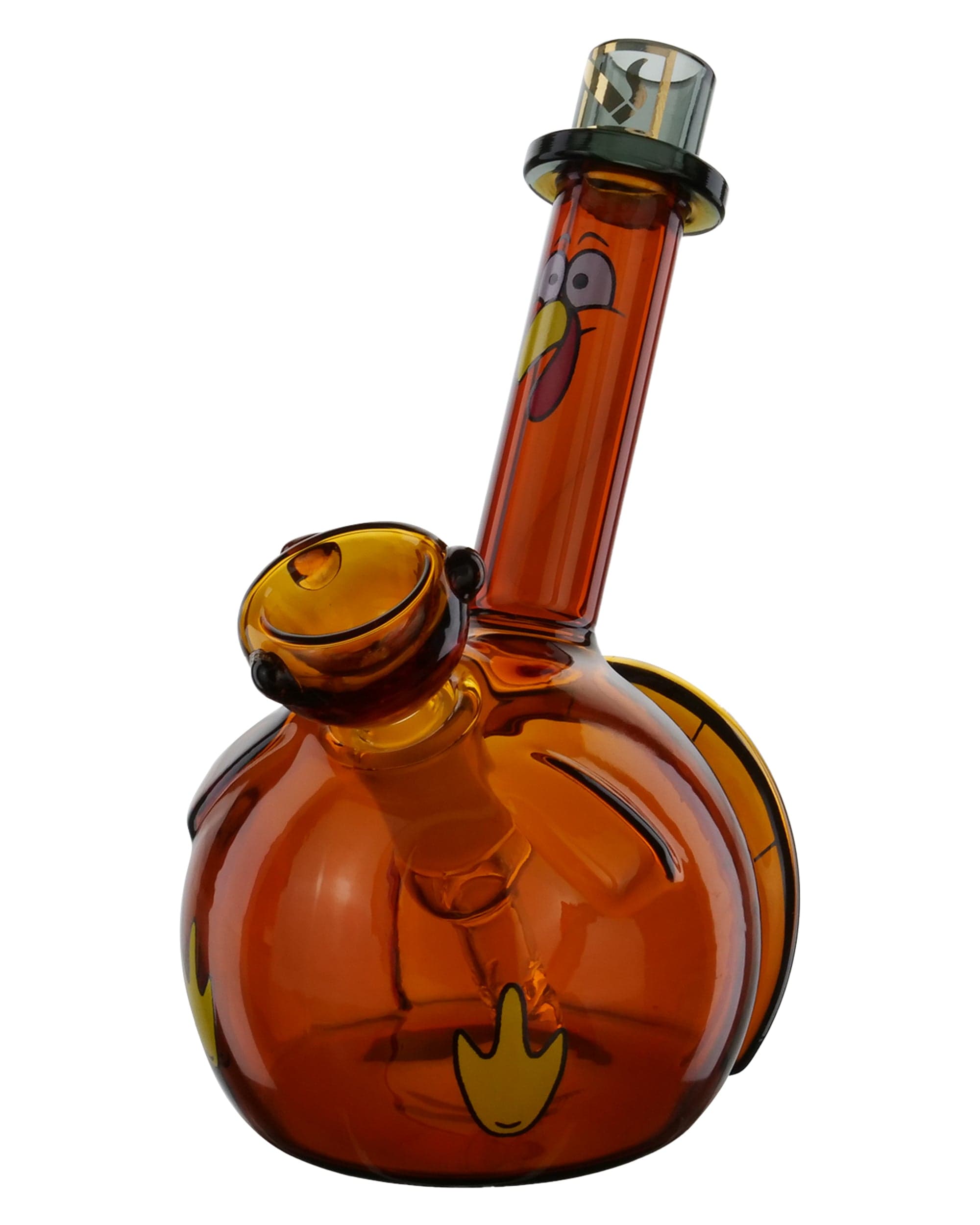 A front view of the Turkey Bong, a golden-toned glass water pipe with a rounded base and smooth neck. A front view of the Turkey Bong, a golden-toned glass water pipe with a rounded base and smooth neck.