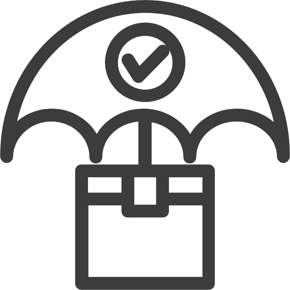 A stylized line drawing depicts shipping insurance as a protective arc over a package. A stylized line drawing depicts shipping insurance as a protective arc over a package.