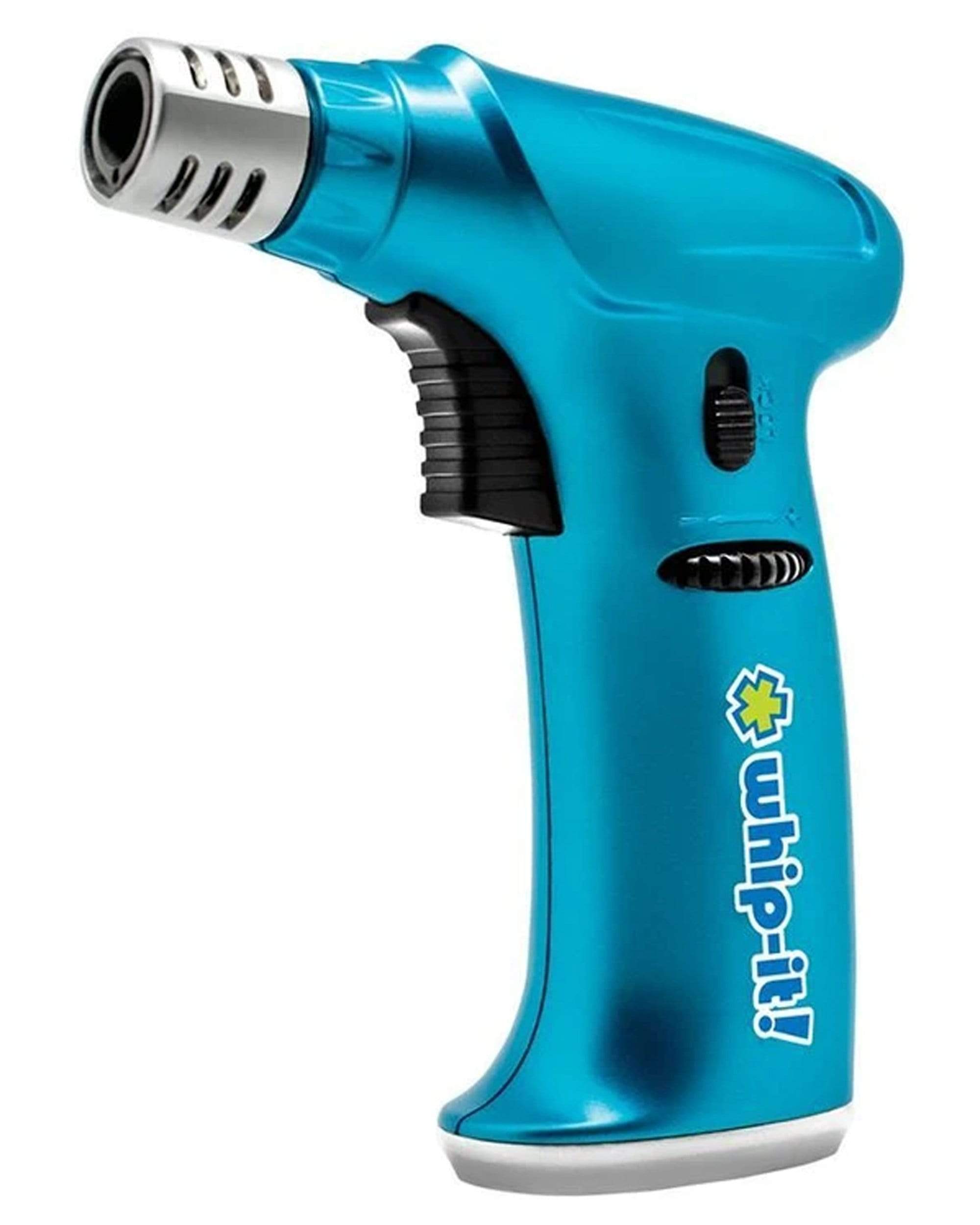 A close-up, angled view of the Stealth Torch with a blue handle and silver nozzle. A close-up, angled view of the Stealth Torch with a blue handle and silver nozzle.