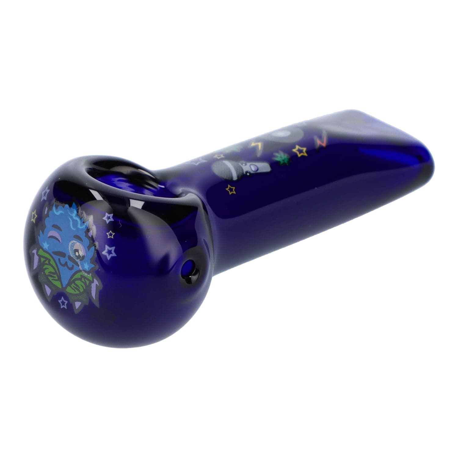 A front view of the "4" Granddaddy Purple Hand Pipe in dark blue, with a speckled pattern on the bowl. A front view of the "4" Granddaddy Purple Hand Pipe in dark blue, with a speckled pattern on the bowl.