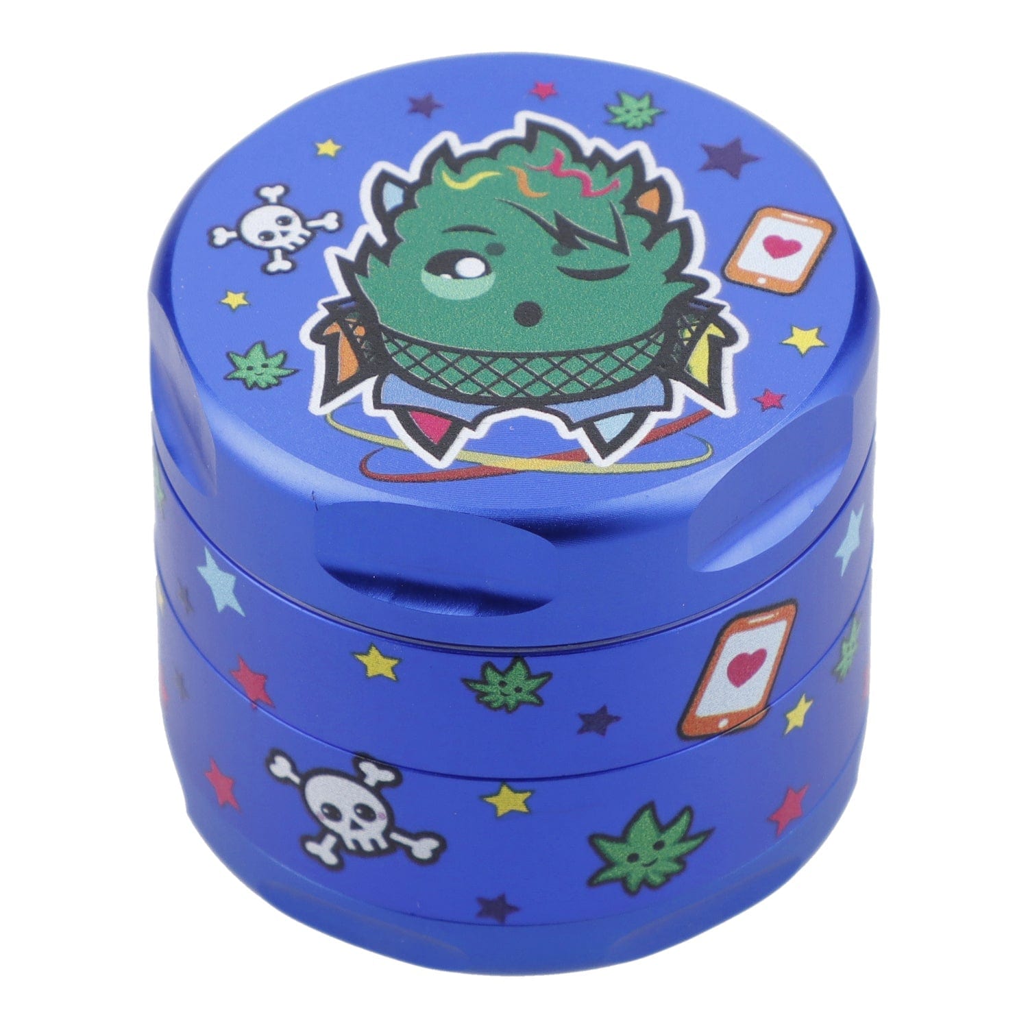 Front view of the 55mm Blue Dream 3 Stage Grinder in matte blue, featuring a circular design with multiple layers. Front view of the 55mm Blue Dream 3 Stage Grinder in matte blue, featuring a circular design with multiple layers.